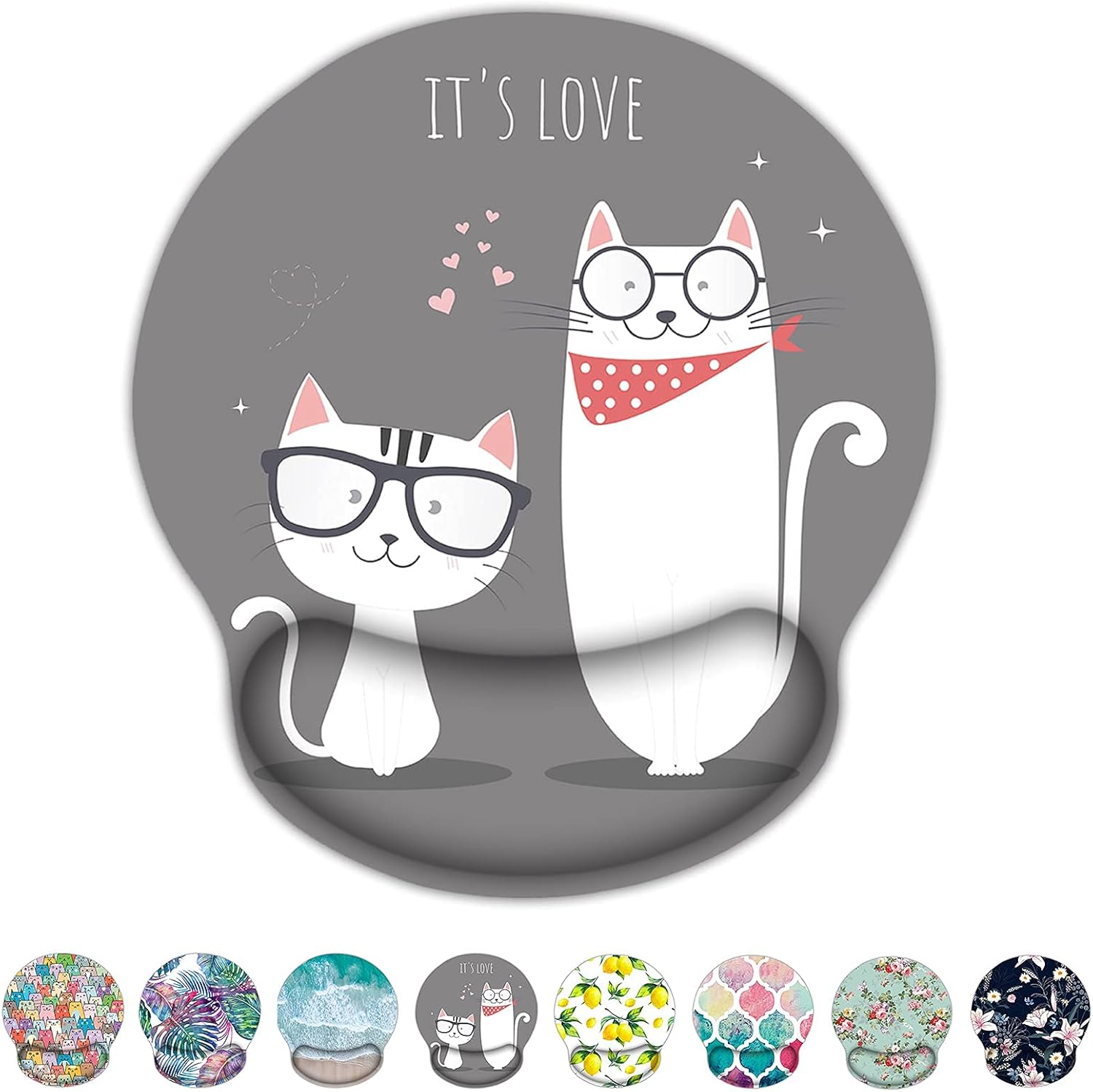 Britimes Alfombrilla de mouse ergonómica con soporte para muñeca, bonitos lentes para gatos, base de goma antideslizante, alfombrilla de mouse para