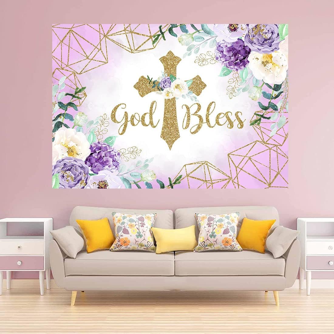 Avezano Telón de fondo para niñas de 7 x 5 pies, flores moradas, fondo de bautismo, primera comunión, bautizo, fiesta, decoración de recién nacido,