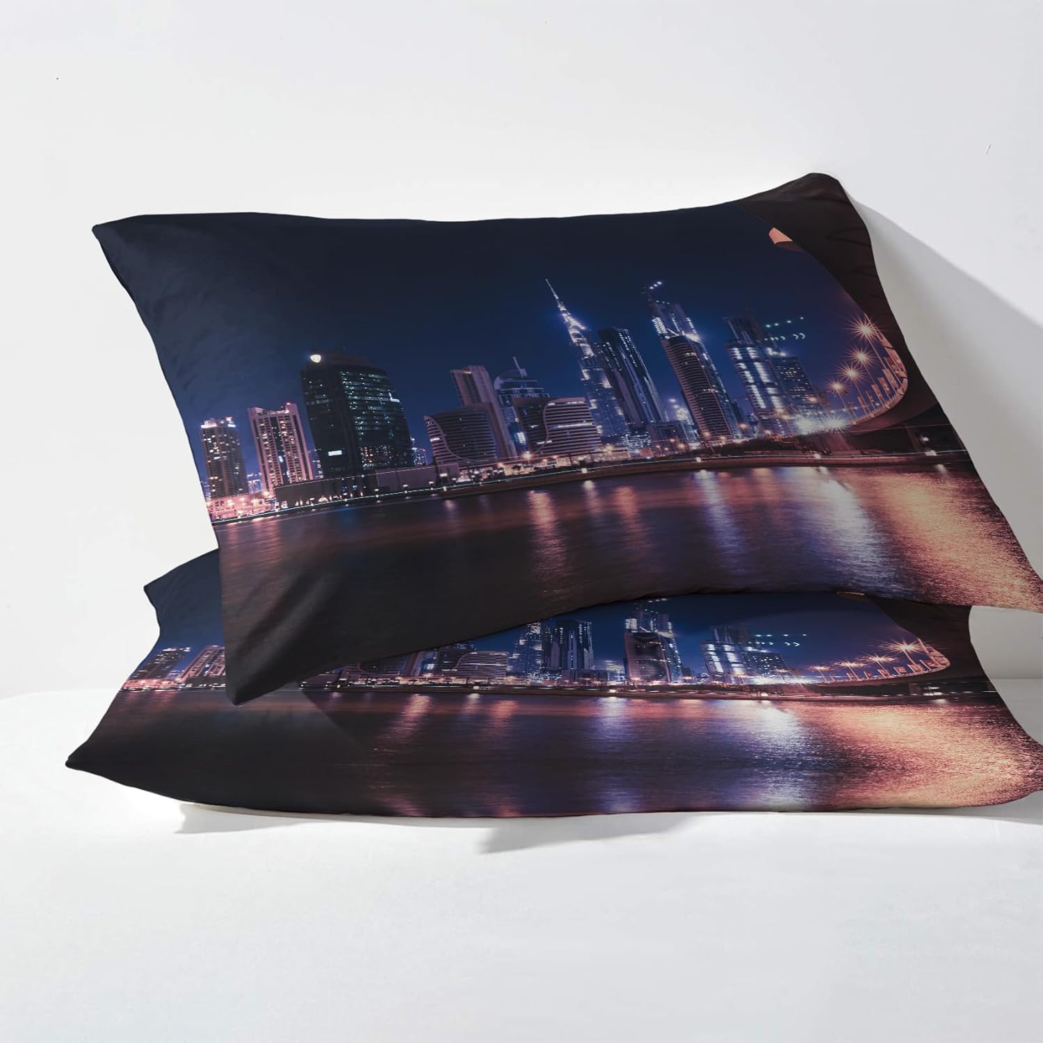 Juego de sábanas de 5 piezas con estampado de paisaje urbano oceánico, tamaño King dividido, sábanas y fundas de almohada, microfibra suave con