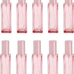 Botellas de perfume de vidrio de 0.7 onzas líquidas, botellas vacías de perfume en aerosol rosa con tapa de oro rosa, recargable, portátil, Botellas de perfume de vidrio de 0.7 onzas líquidas, botellas vacías de perfume en aerosol rosa con tapa de oro rosa, recargable, portátil,
