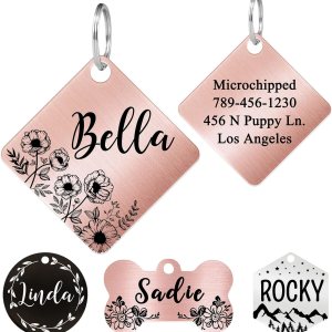 Ultra Joys Etiqueta de identificación de mascotas de acero inoxidable, etiquetas de nombre para perro, grabado frontal y trasero, etiquetas Ultra Joys Etiqueta de identificación de mascotas de acero inoxidable, etiquetas de nombre para perro, grabado frontal y trasero, etiquetas