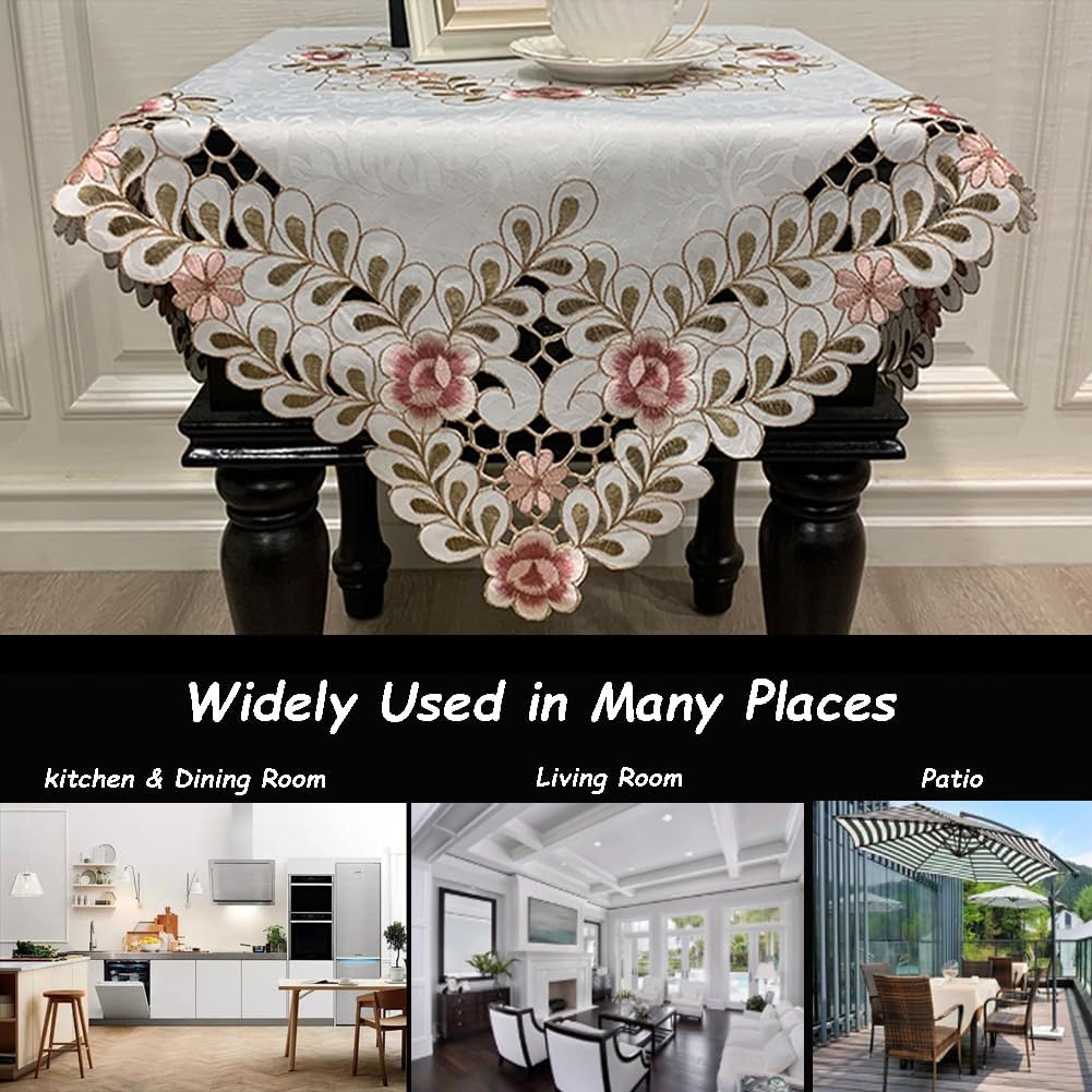 Mantel cuadrado de tela de damasco resistente a las manchas, mantel de encaje bordado de flores, pequeño mantel lavable para comedor, cocina,