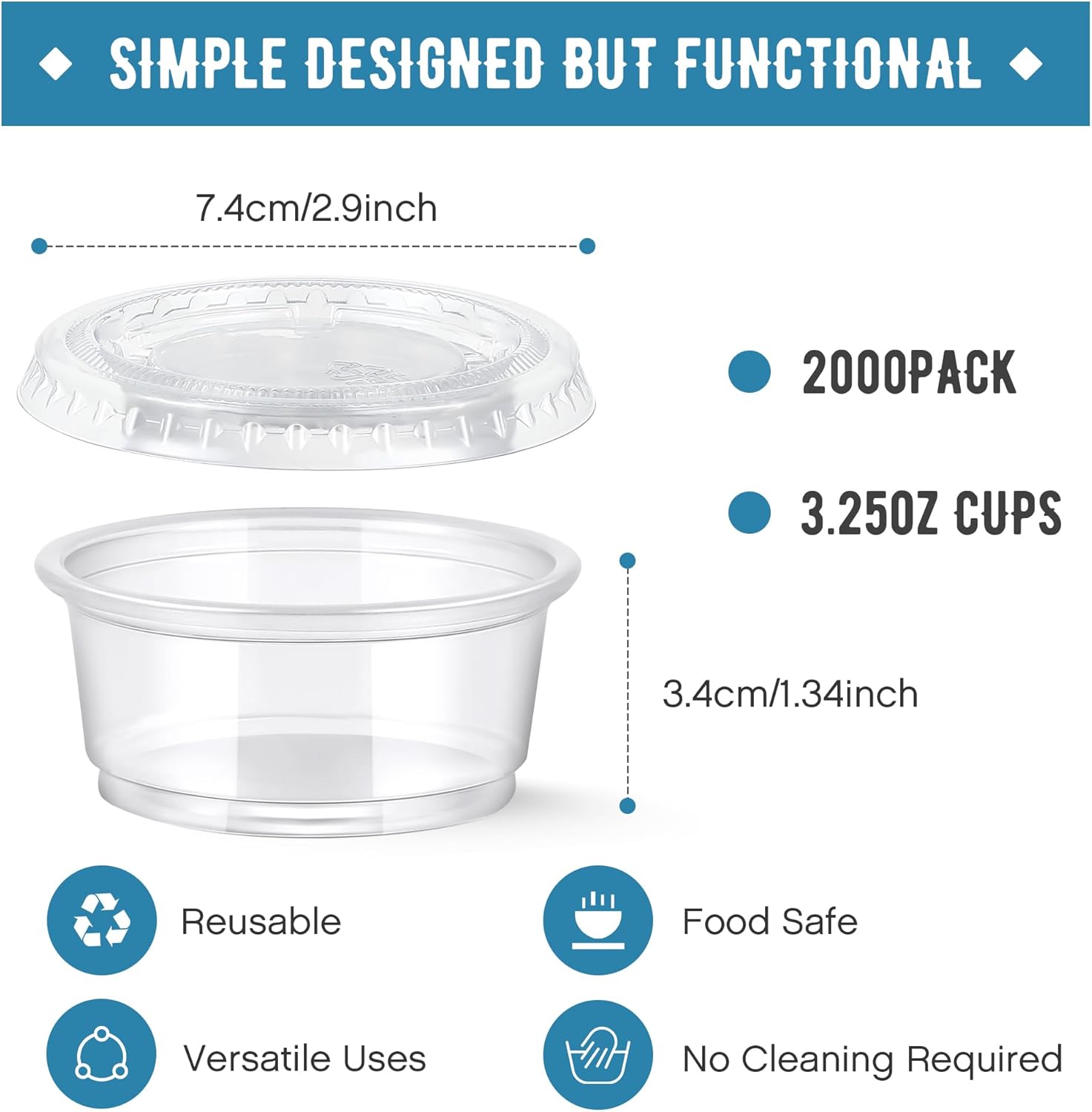 Juego de 2000 vasos de plástico para porciones con tapas, recipientes pequeños de plástico transparente apilables, vasos herméticos para