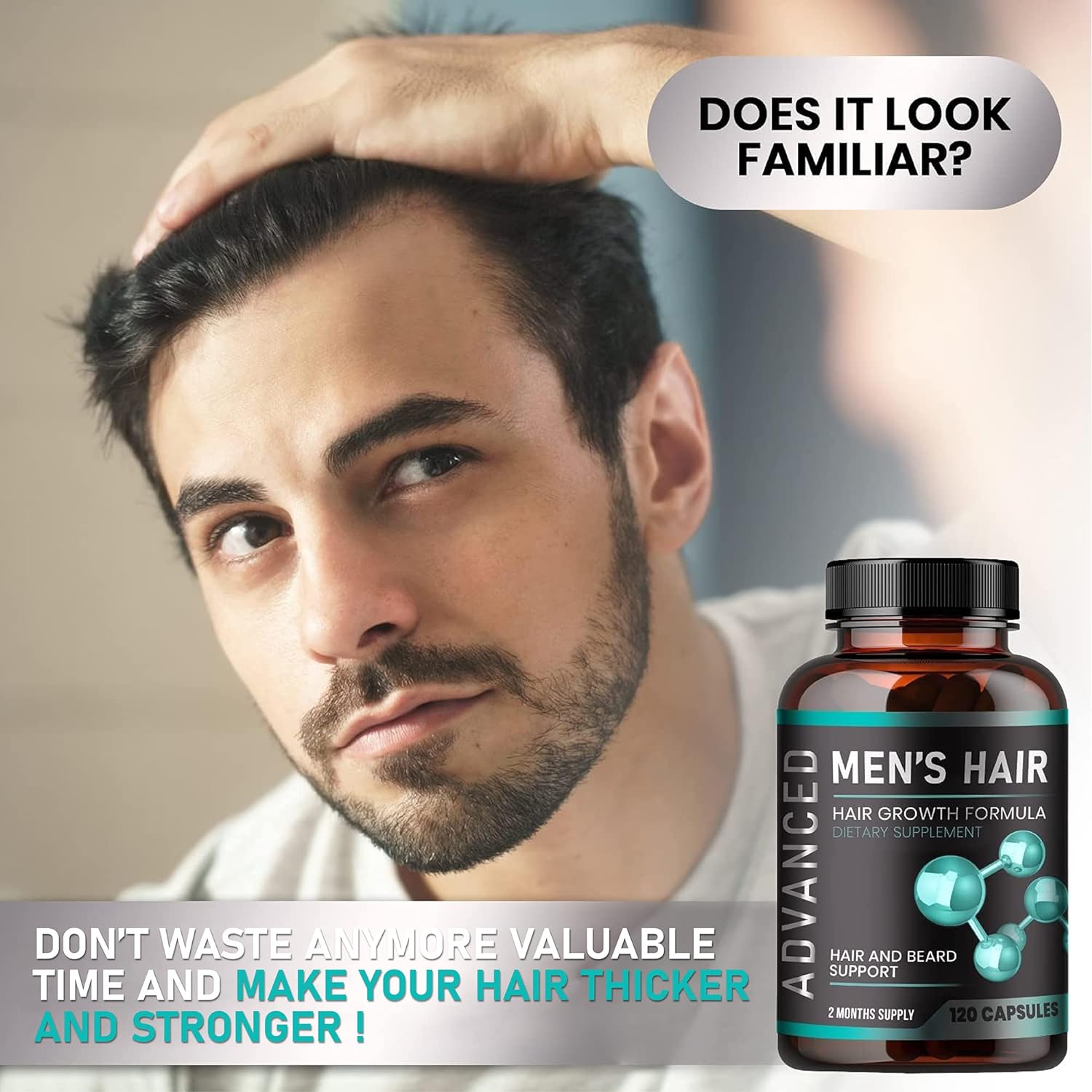 Vitaminas para el crecimiento del cabello para hombres, píldoras contra la pérdida de cabello. Suplemento para el crecimiento del cabello y el