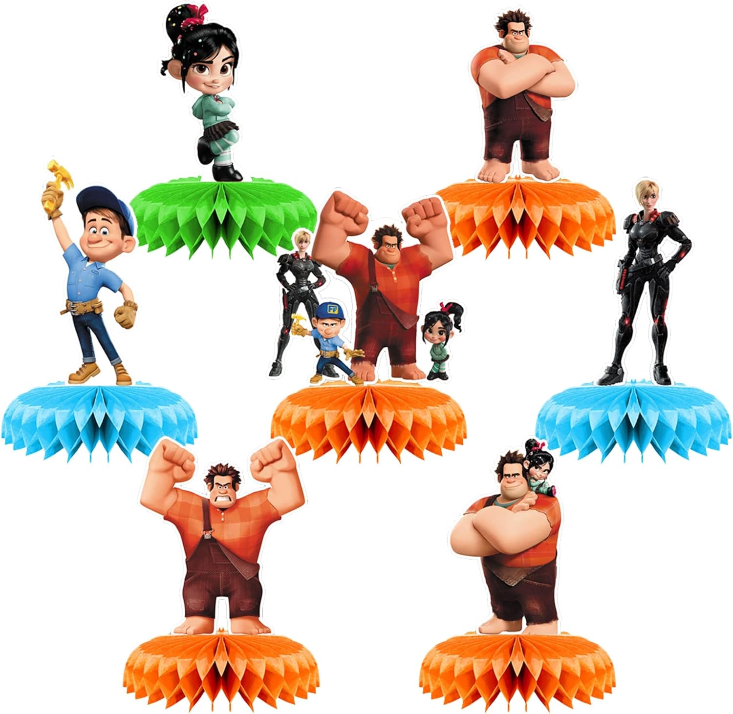 Wreck it Ralph – Decoraciones de fiesta, 7 piezas de centros de mesa con temática de panal de abeja Wreck it Ralph, decoraciones de mesa lateral