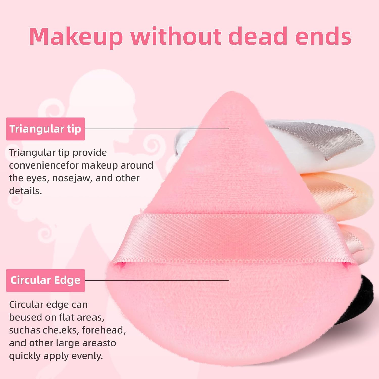 8 piezas triangulares de polvo facial con estuche, algodón suave triángulo de maquillaje de terciopelo, base cosmética, esponja licuadora,