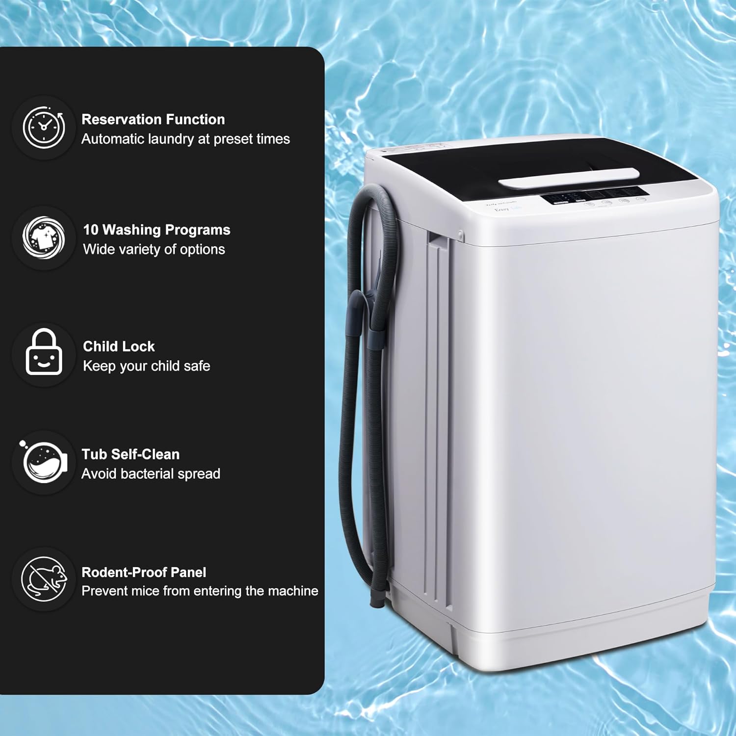 Outspurge Lavadora automática completa, lavadora portátil para uso doméstico, 0.95 pies cúbicos, lavadora giratoria con 10 programas de lavado,