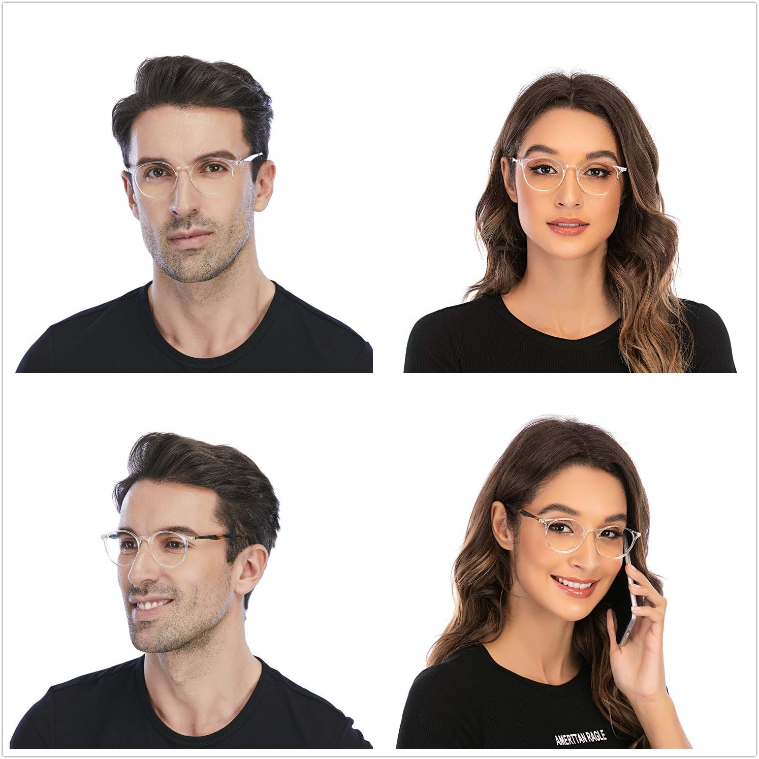 DOOViC Gafas de lectura de moda con diseño de Italia para mujeres y hombres, marcos transparentes con estuche +4.00 de fuerza
