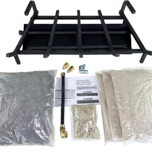 Chimenea de gas NG ventilada de 24 pulgadas, kit de chimenea profesional resistente. Quemador de gas de doble fila, kit de conexión profesional, Chimenea de gas NG ventilada de 24 pulgadas, kit de chimenea profesional resistente. Quemador de gas de doble fila, kit de conexión profesional,