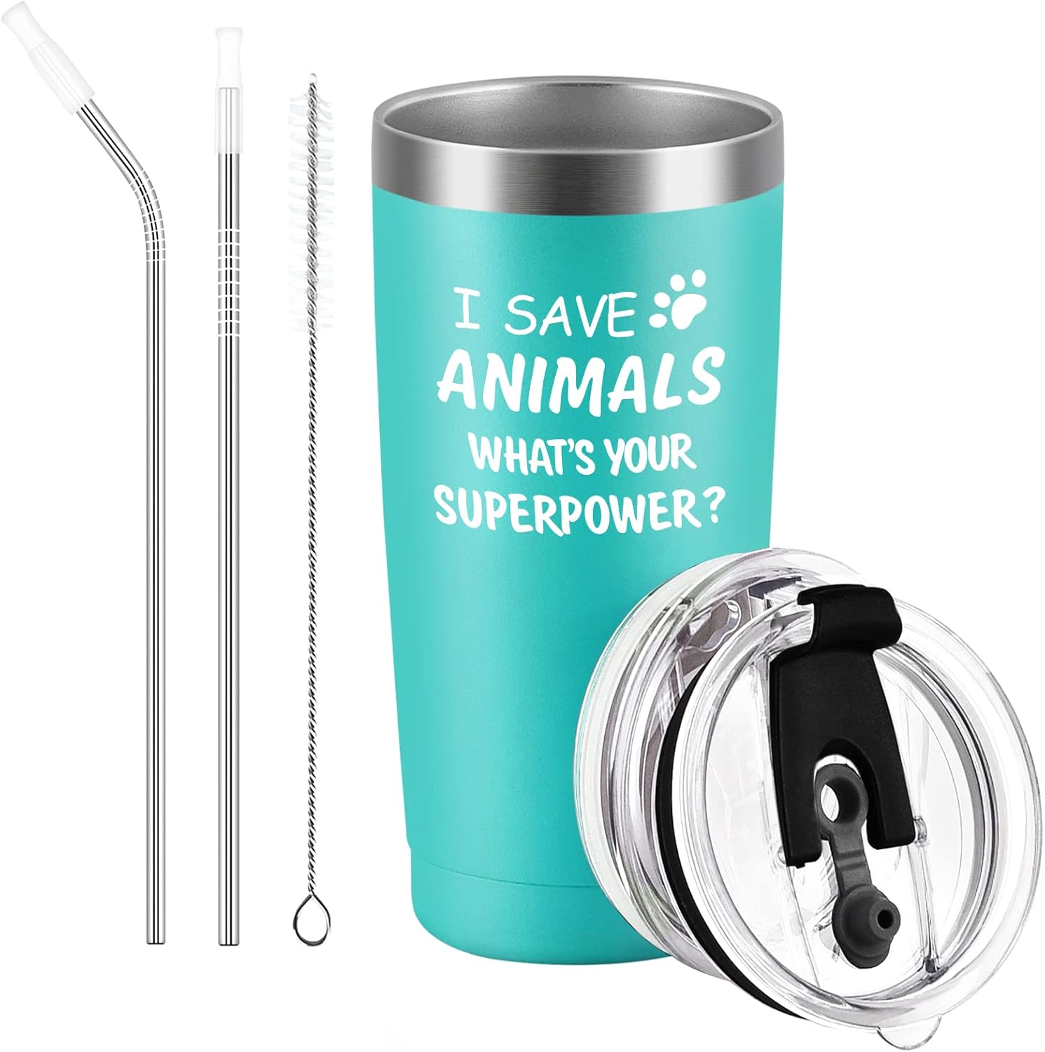 Vaso de viaje aislado de acero inoxidable con tapa, diseño de Whats Your Superpower, ideas de cumpleaños y Navidad para técnico veterinario