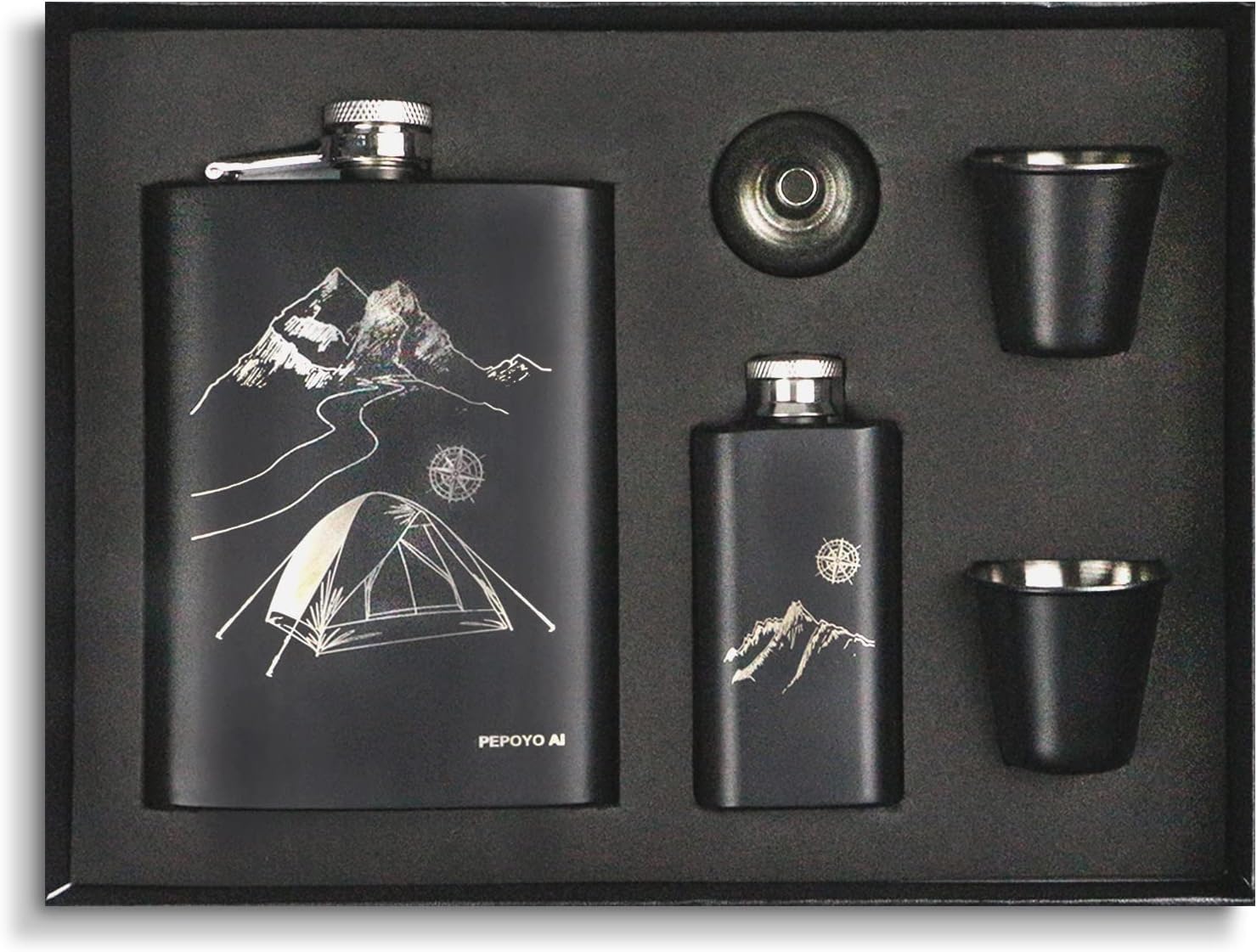 Juego de frasco de acero inoxidable de regalo para hombres, 8 onzas, bar, fiesta, camping, barbacoa, portátil, bolsillo