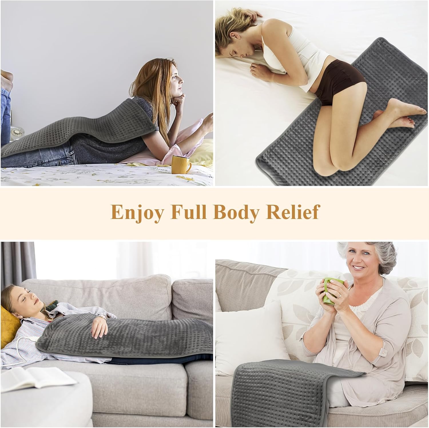 ATASA Almohadilla térmica para aliviar el dolor de espalda, almohadillas térmicas eléctricas extragrandes de 17 x 33 pulgadas con 9 niveles de