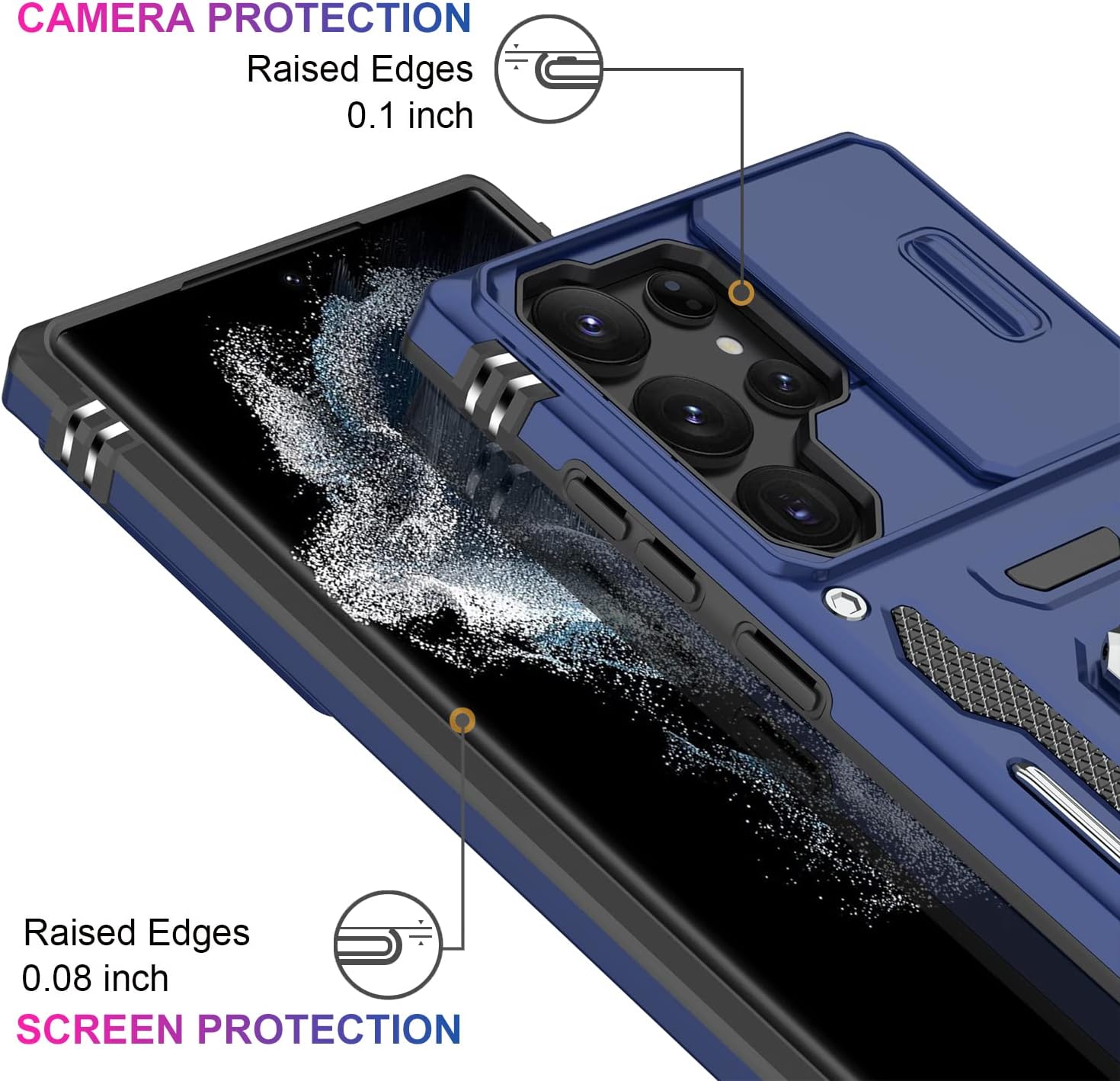 IKAZZ Funda para Galaxy S23 Ultra con cubierta para cámara, Samsung S23 Ultra Cover Pass 16 pies, prueba de caídas de grado militar, a prueba de