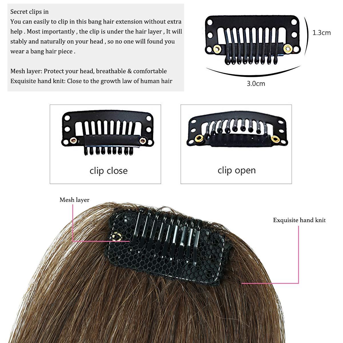 Extensiones de cabello humano con clip, de cara frontal plana, flequillo, flequillo, con sienes, piezas de cabello humano real para mujer