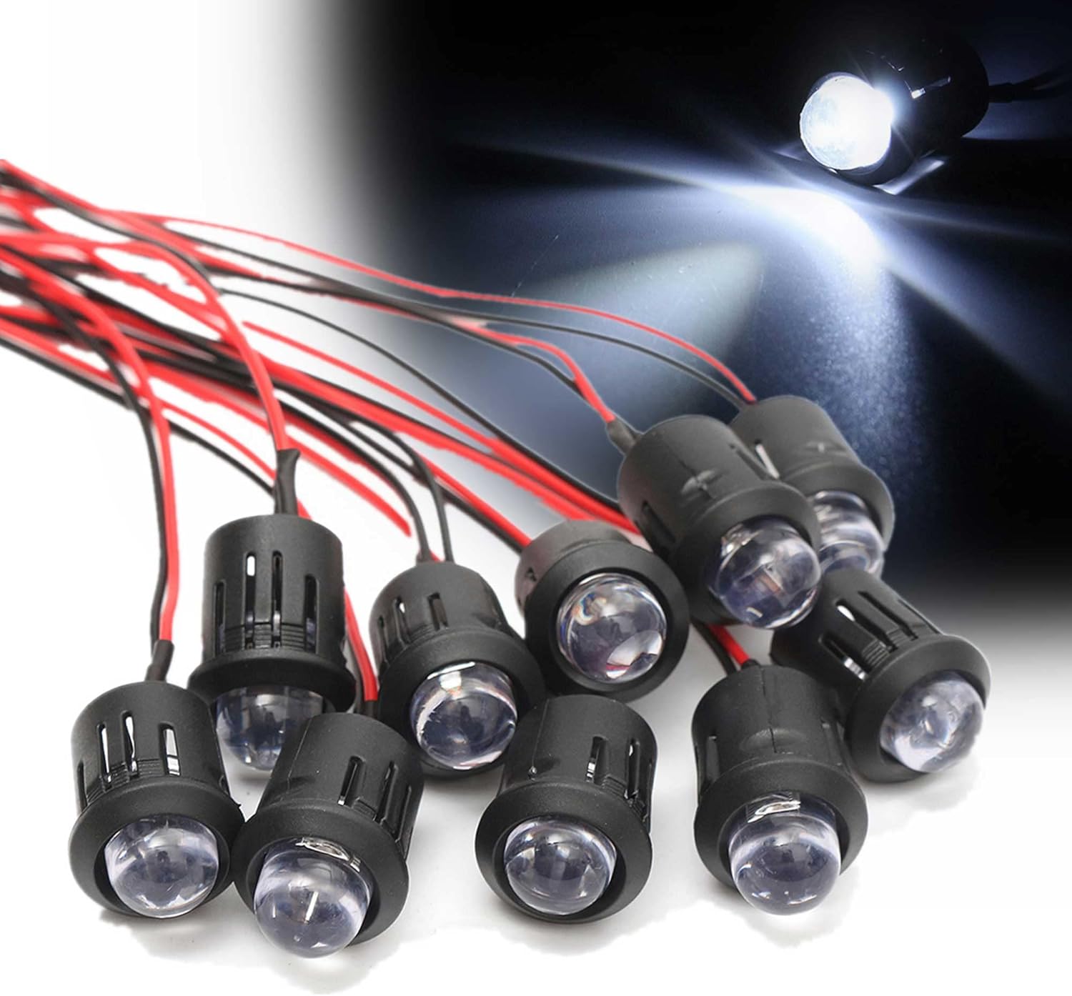 Paquete de 20 (10 blancos + 10 rojos) de 12 V RC para coche, diodos emisores de luz, faros delanteros, bombillas de 0.394 in, ultra brillante,