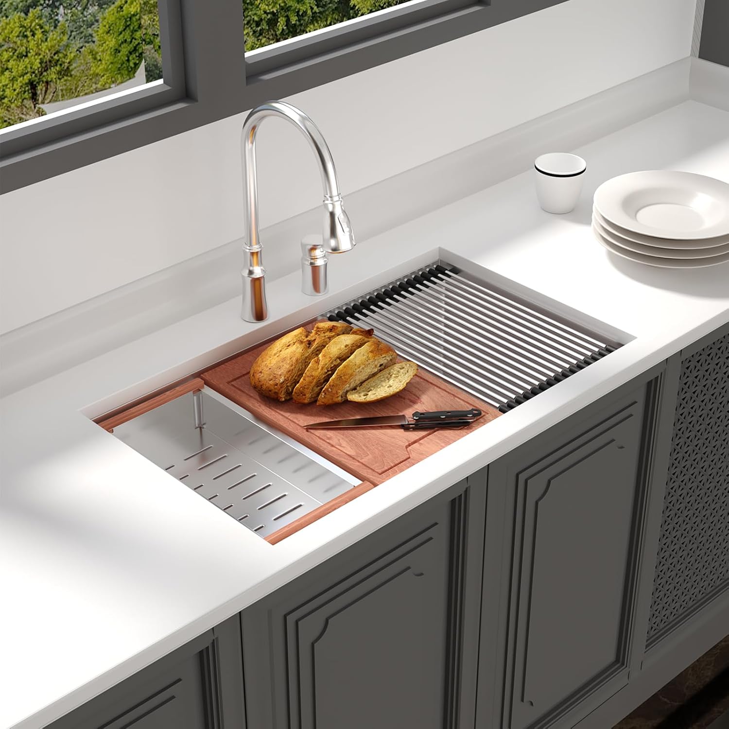 Lordear Fregadero de cocina de 33 pulgadas de montaje inferior – Fregaderos de cocina de acero inoxidable de 33 x 19 pulgadas, estación de trabajo,