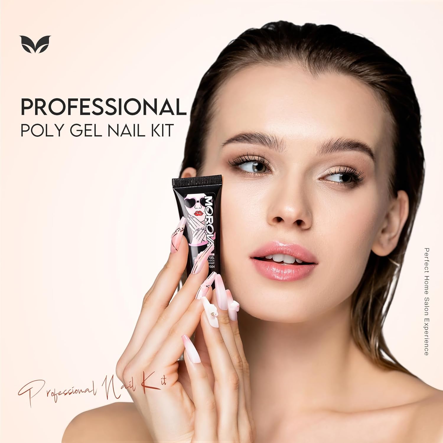 Morovan Kit de iniciación de uñas de poligel 8 colores con purpurina kit de gel de uñas con lámpara UV para principiantes, kit de extensión de gel