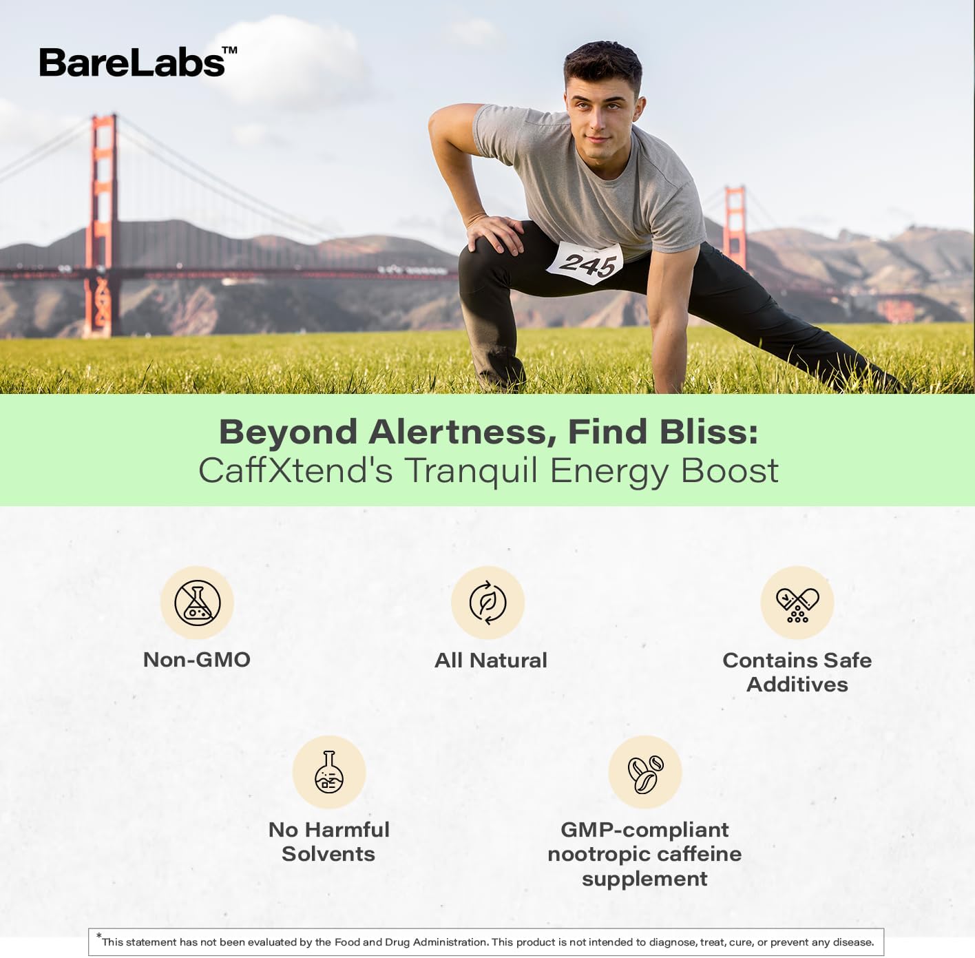 BareLabs Píldoras de cafeína natural de 200 mg de cafeína de liberación prolongada  Suplemento nootrópico de enfoque y energía  120 cápsulas  Lento,