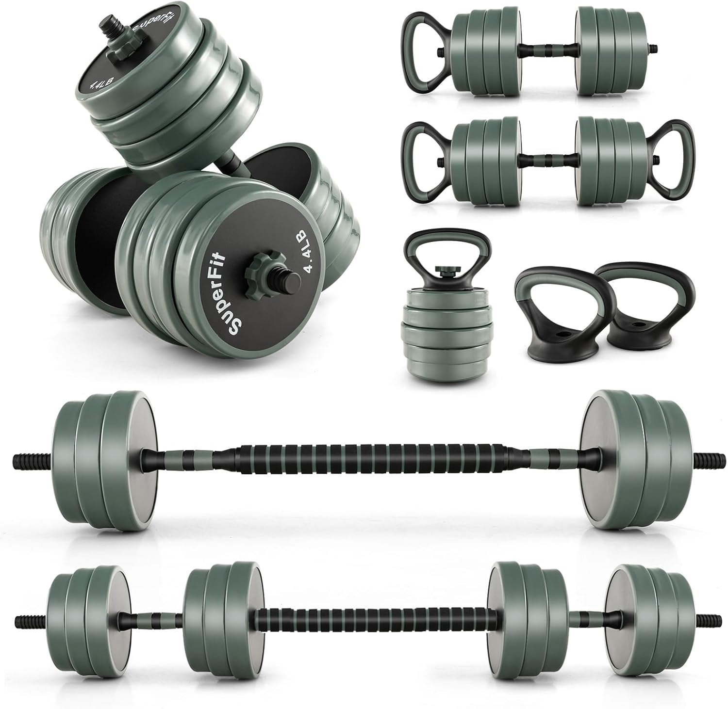 Goplus Juego de mancuernas ajustables, juego de pesas libres de 9247 libras, pesas 4 en 1 con conector utilizado como barra, mancuernas, pesas