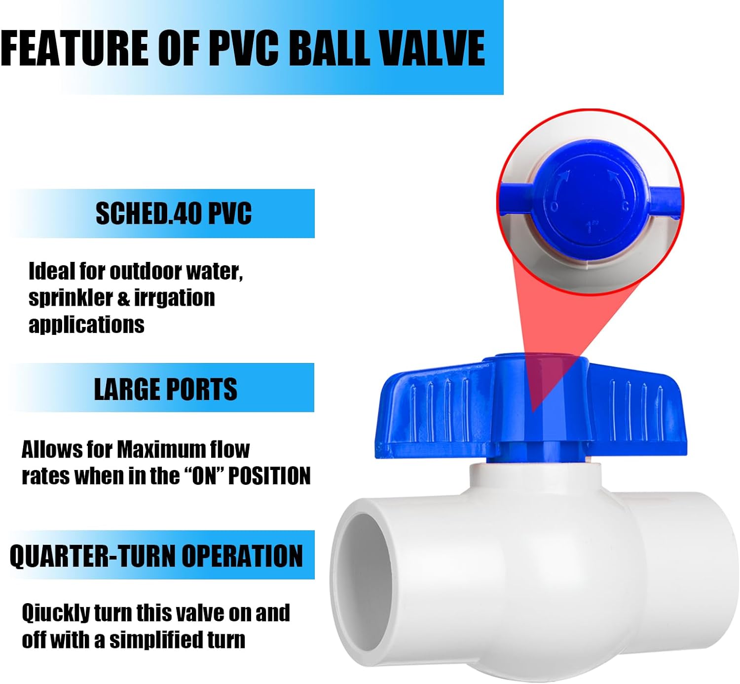 Válvula de bola de PVC de 12 pulgada, enchufe de válvula de bola de cierre con asas en T de fácil giro, válvula de bola de PVC deslizante para