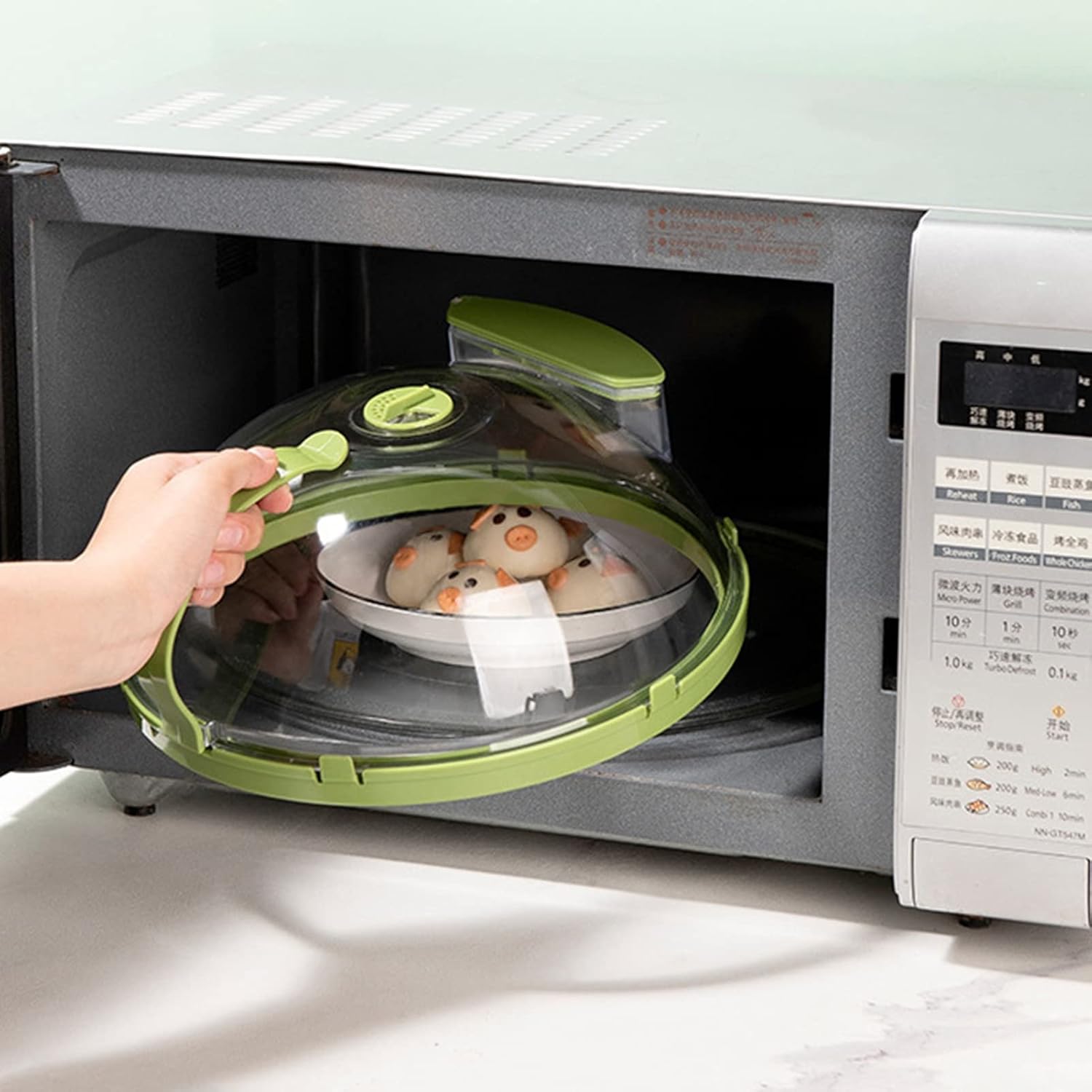 Cubierta para microondas para alimentos, cubierta de salpicaduras de microondas con asa y orificios de ventilación de vapor ajustables, tapa de