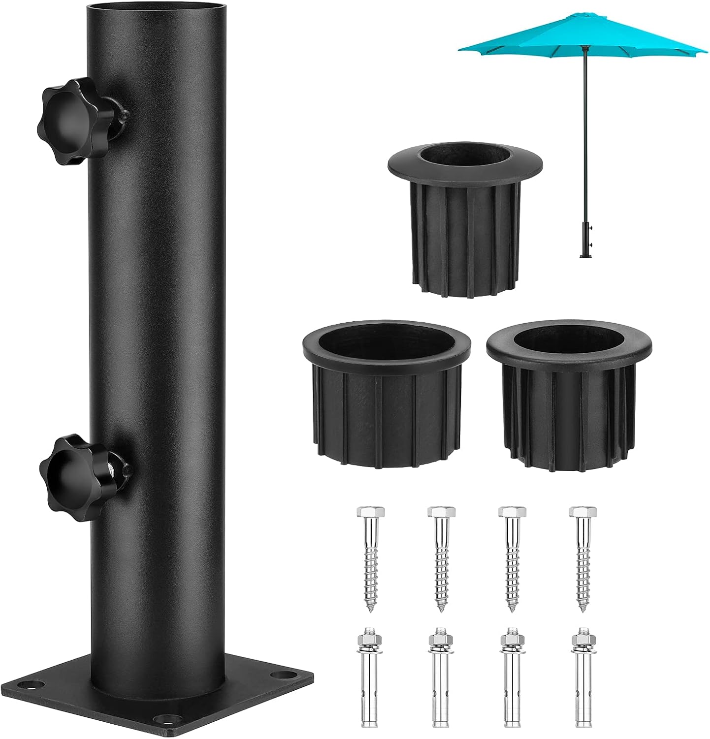 Lalafancy Soporte de base de sombrilla de patio de 4 pulgadas, soporte cuadrado para sombrilla de mesa al aire libre, montaje de perilla de doble