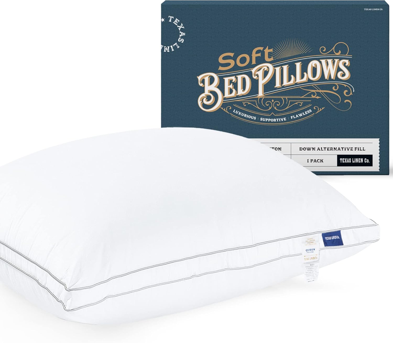 TEXAS LINEN CO. Hotel Collection – Almohada de cama para dormir, tamaño King, 1 pieza, extra suave, refrescante, almohada de algodón de lujo con