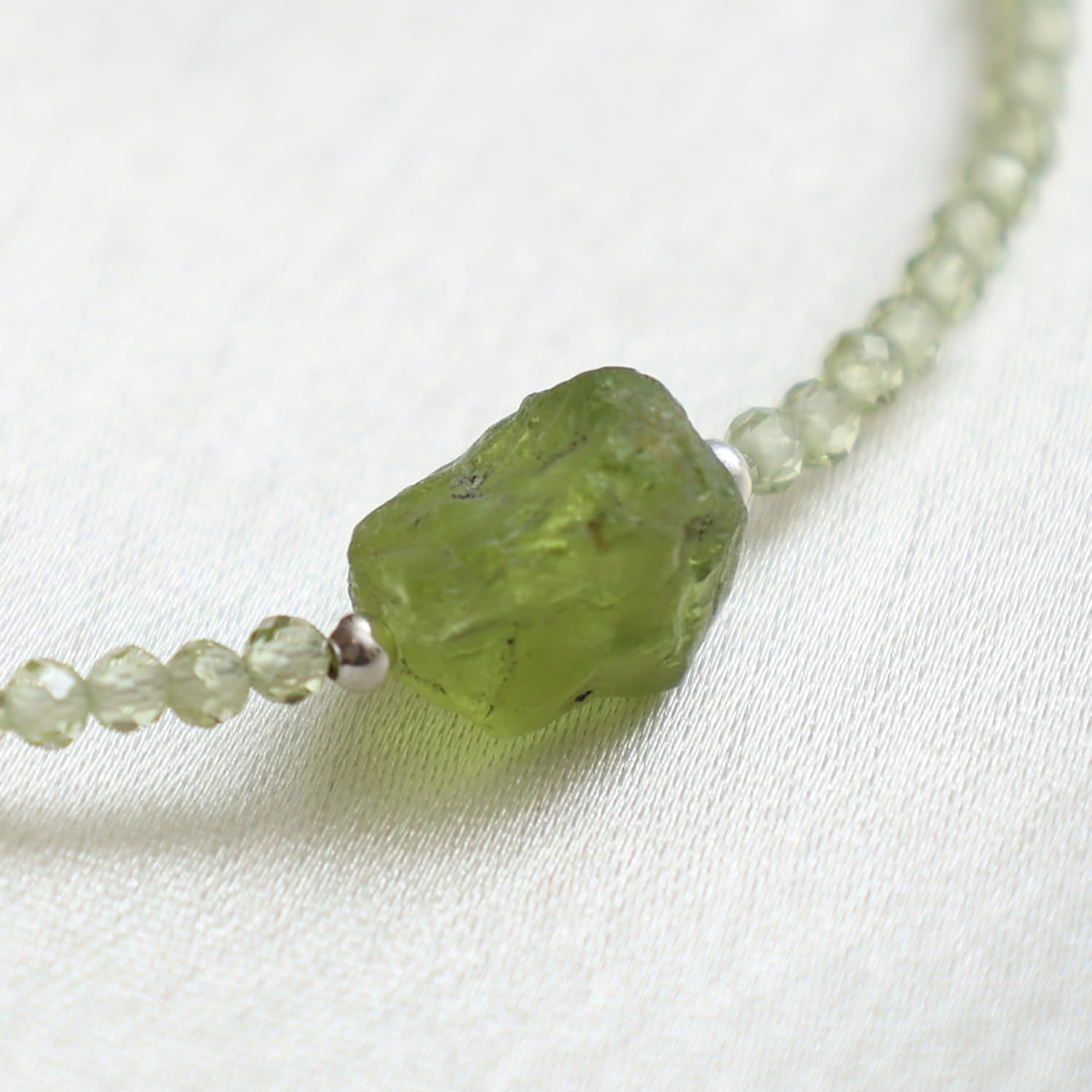 Gempires Mothers Day Gift Peridot Beads with Raw Peridot Bracelet for Women, Peridot Beaded Jewelry, 2.4-2.5 mm Faceted Beads, August Birthstone,