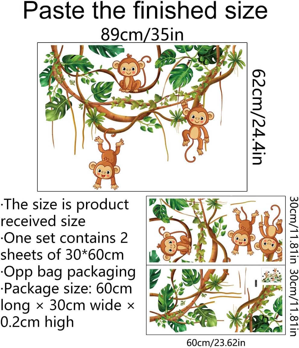 Calcomanías de pared de animales para despegar y pegar, calcomanías de pared de árboles de monos para habitación de los niños, decoración de pared