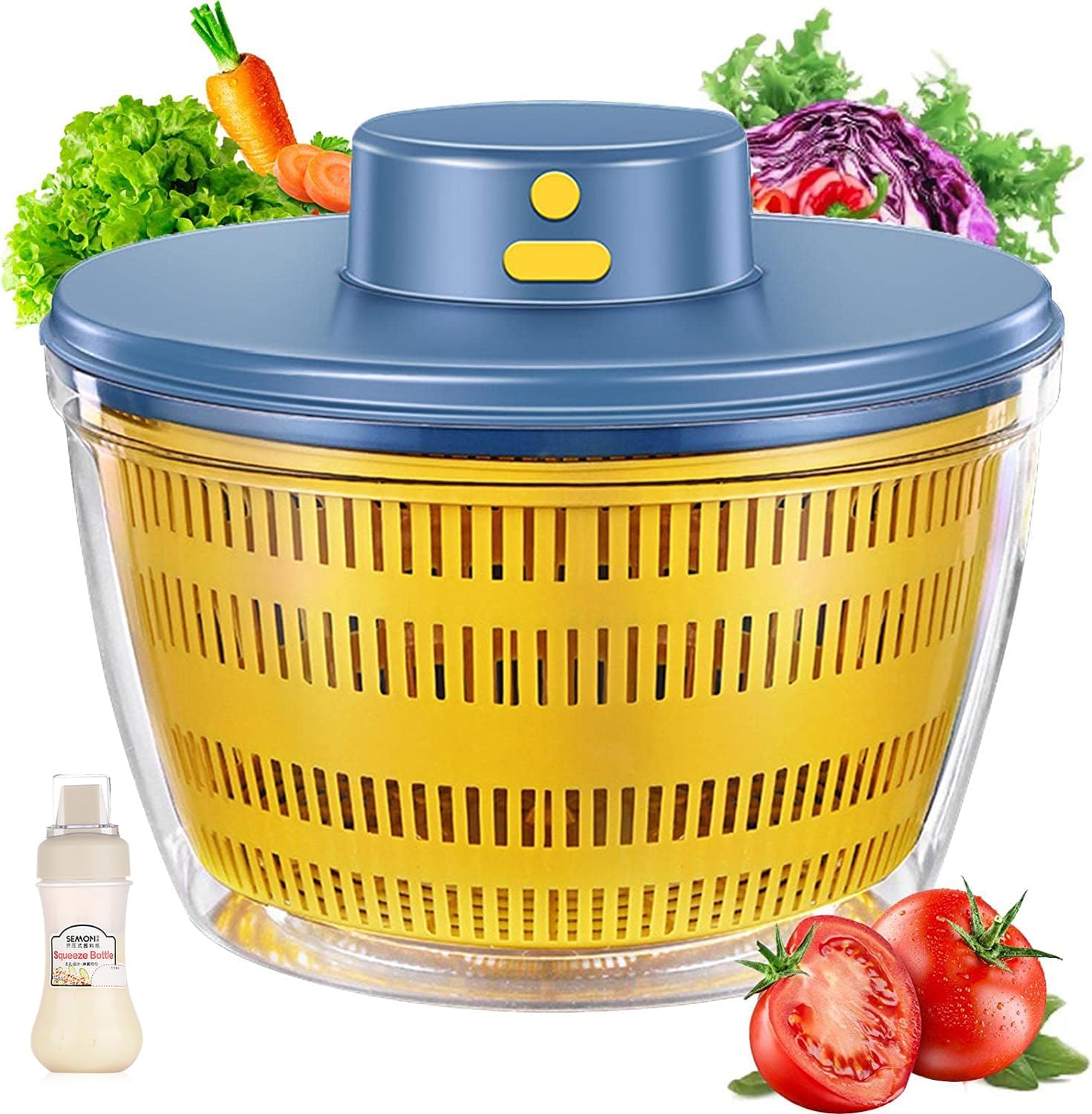 Girador eléctrico de ensalada de 4.2 cuartos de galón, limpiador de frutas, secadora de verduras, lavadora de frutas con cuenco y colador, mezclador