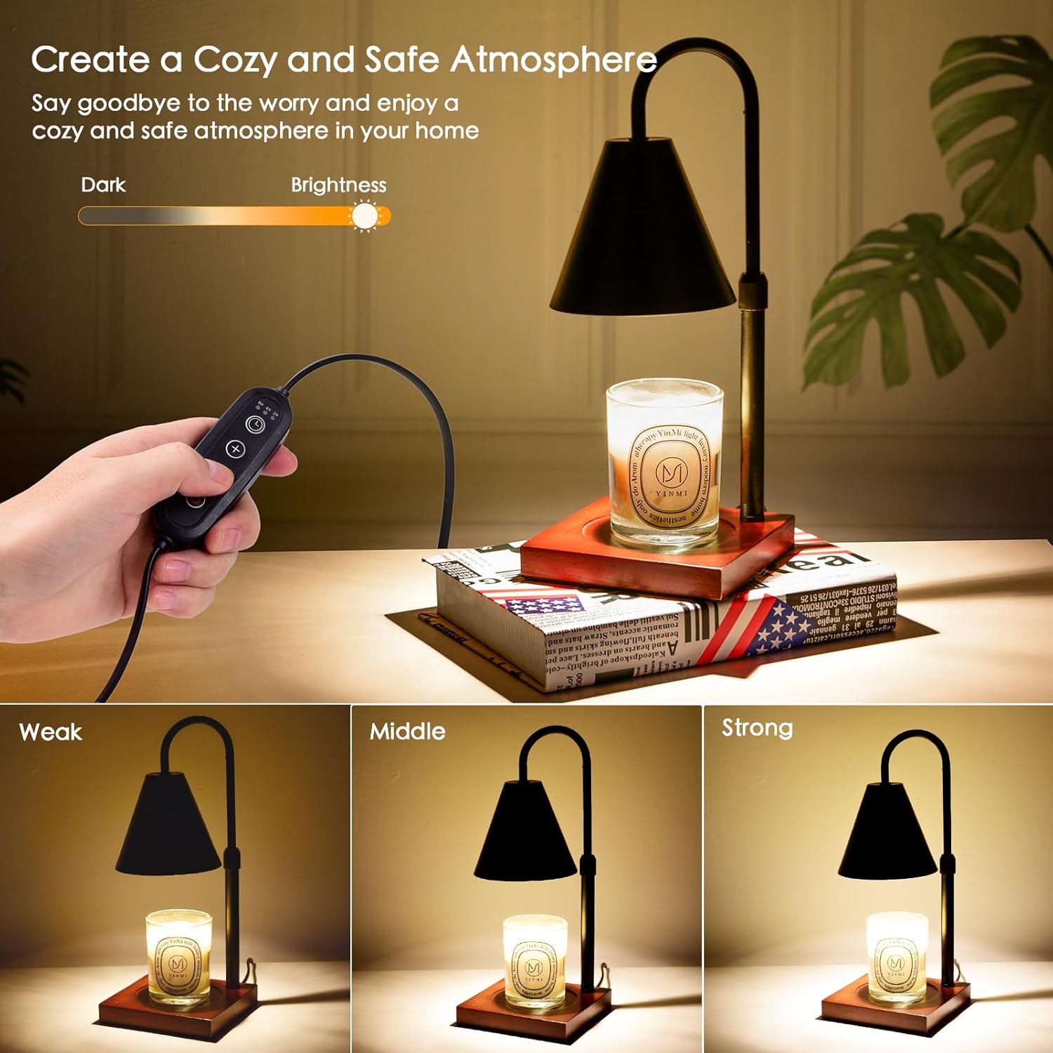 BOMPCAFE Lámpara eléctrica calentadora de velas para tarros, altura ajustable, temporizador y 2 bombillas incluidas para cera perfumada y decoración