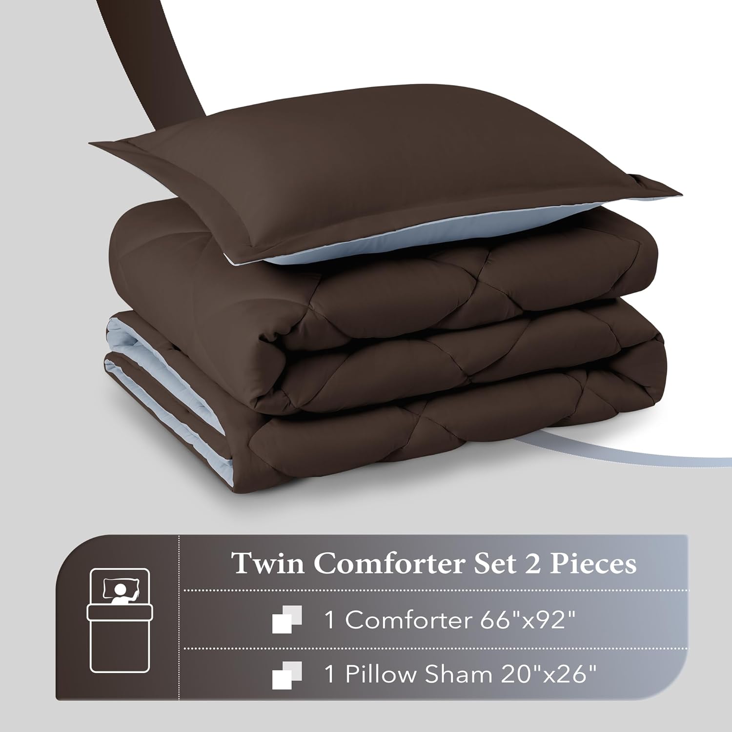 downluxe Juego de edredón tamaño individual, edredón individual marrón y azul, juegos de ropa de cama suave para todas las estaciones, 2 piezas, 1