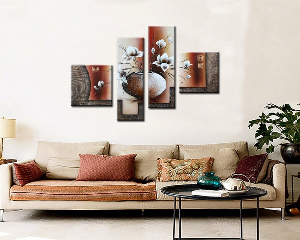 Noah Art -Arte de flores contemporáneo, tulipán blanco en un florero, imágenes de flores 100% pintadas a mano, pintura al óleo abstracta de flores
