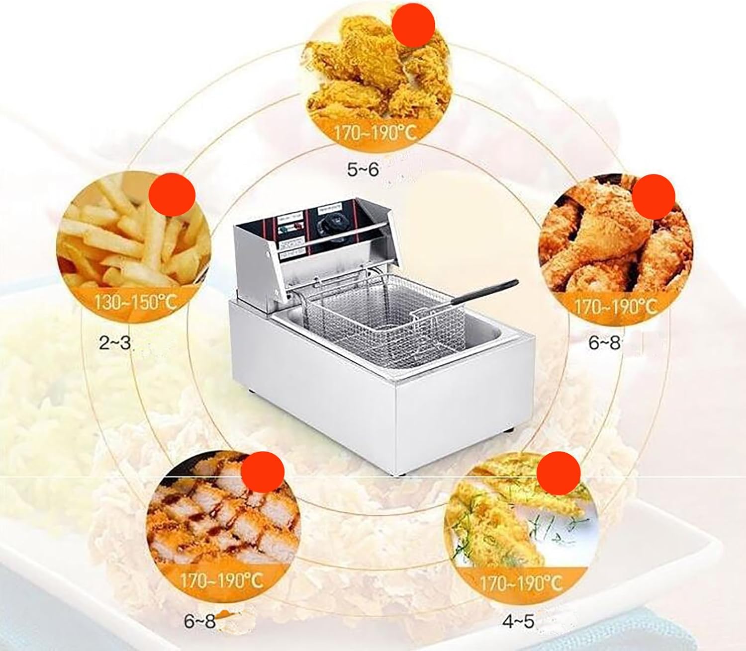 Freidora eléctrica de encimera para comercial y hogar, freidora eléctrica con cesta y tapa para cocina y restaurante en el hogar, capacidad de