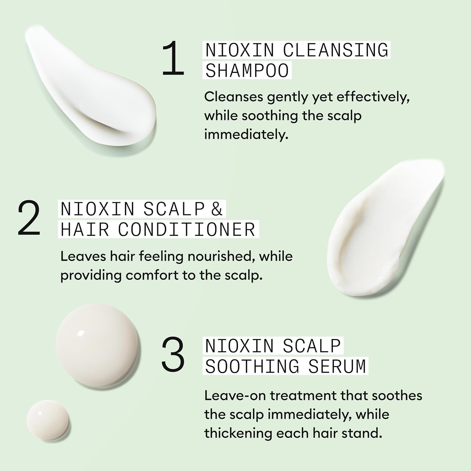 Nioxin Sistema de alivio del cuero cabelludo  Para cuero cabelludo sensible, seco y con picazón  Limpia, calma y engrosa el cabello  Sin parabenos