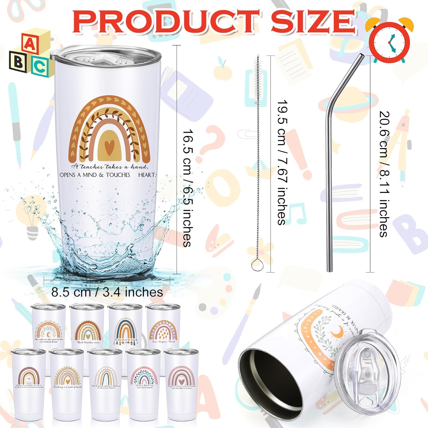 Inbagi Regalos de agradecimiento a los profesores, vaso de acero inoxidable con tapas, agradecimiento, arco iris, regalo de fin de año para el día