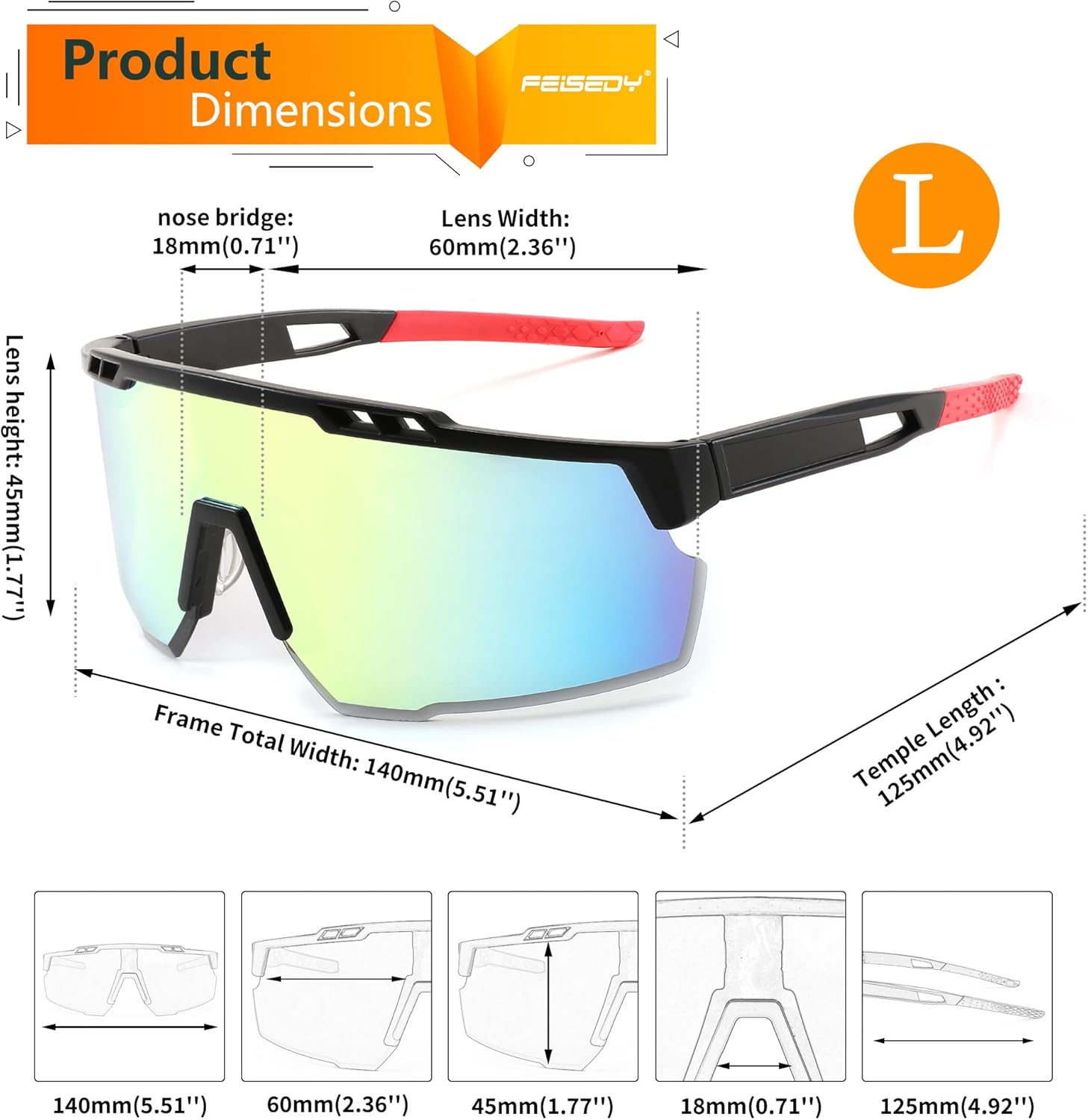 FEISEDY Gafas de sol deportivas para hombres y mujeres, protección UV400, gafas de ciclismo, golf, béisbol, conducción, pesca, B0022