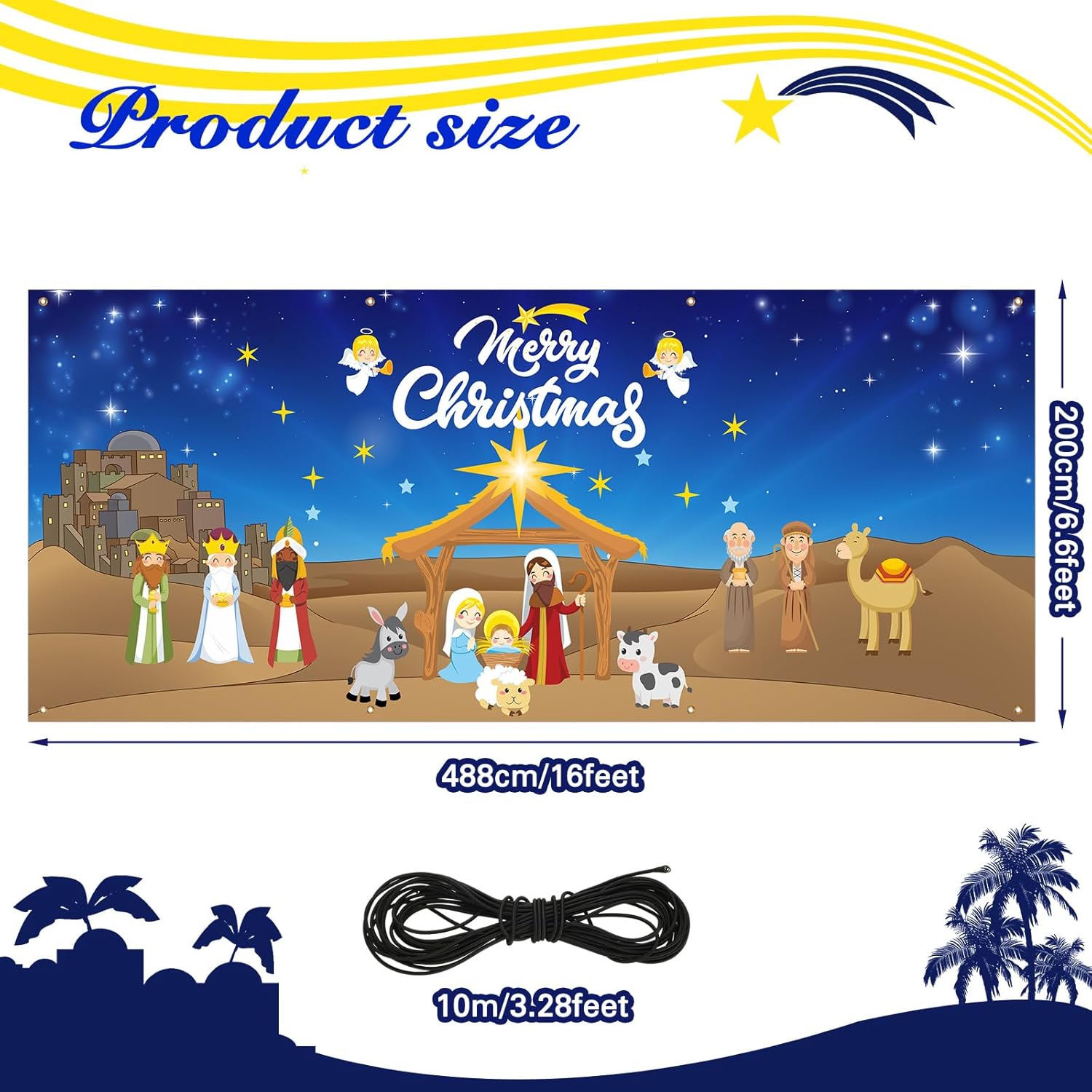 Cartel de Navidad para puerta de garaje al aire libre, 7 x 16 pies, decoración de fondo grande de Navidad con tira de luces LED, cubierta de vinilo