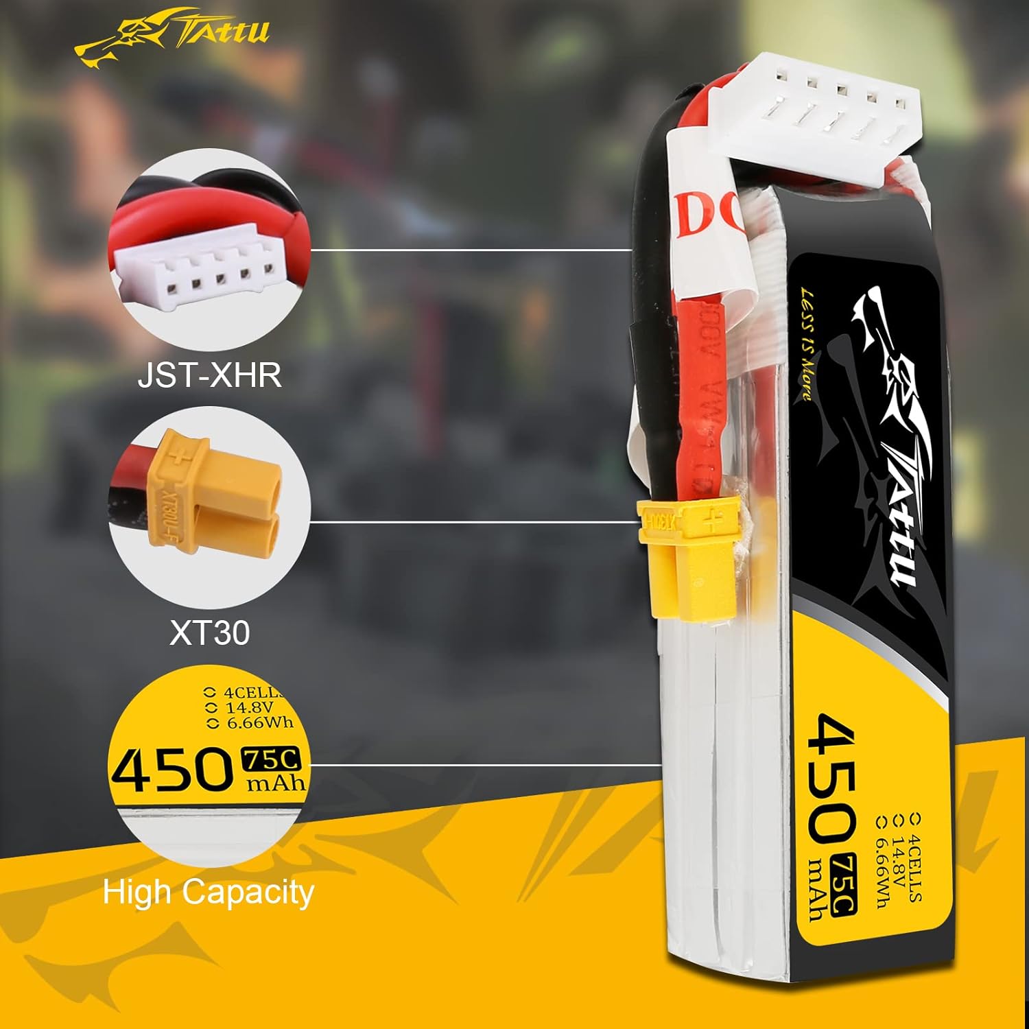 Gens ace Tattu 4S Lipo Batería 14.8 V 450 mAh 75C Lipo Batería XT30 Plug para H Frame Mini RC Racing Drone FPV