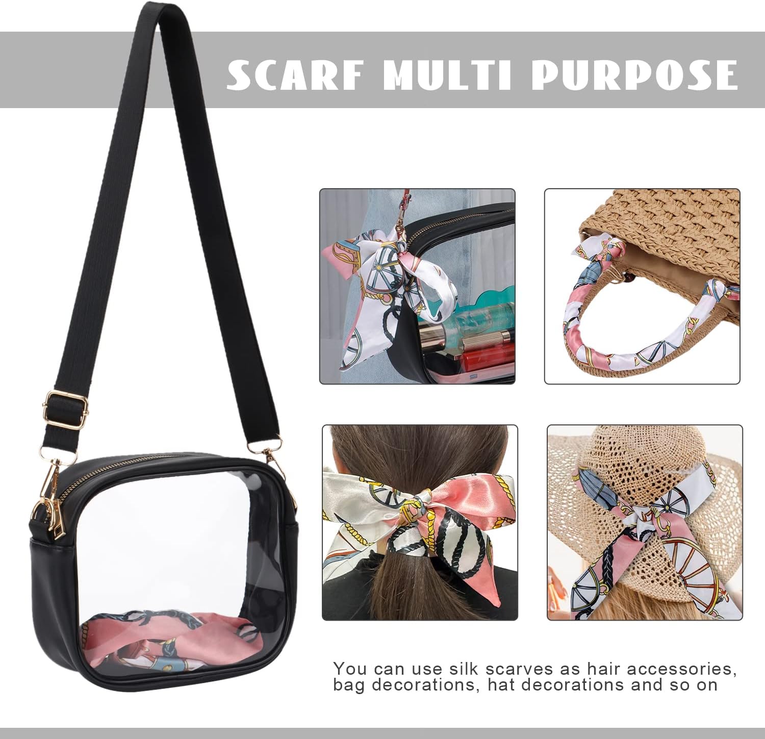 Oweisong Bolsa transparente para mujer, aprobada para estadios, correa de guitarra, bolsa de hombro transparente para conciertos deportivos