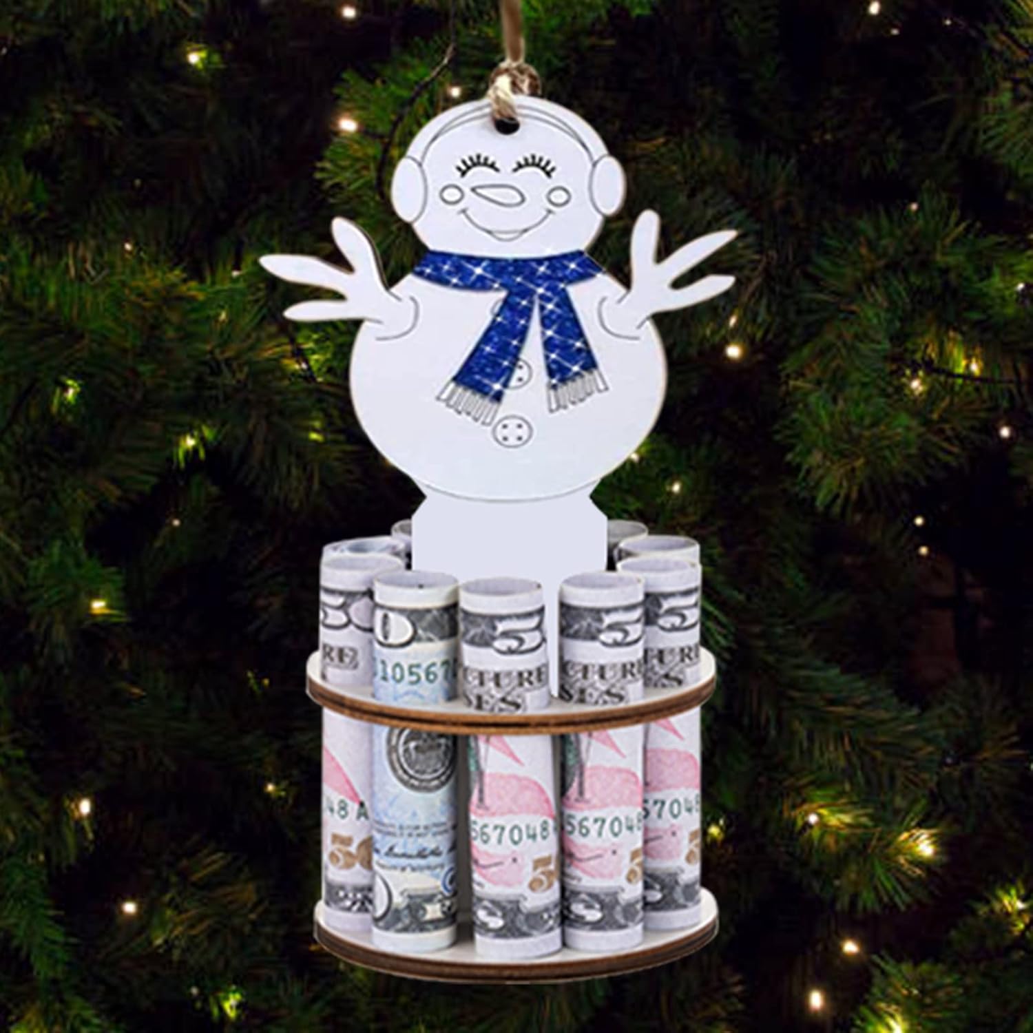 Soporte de dinero único de madera para Navidad con cordón, hecho a mano, mini árbol de Navidad, adornos de Navidad, decoración de Navidad, las