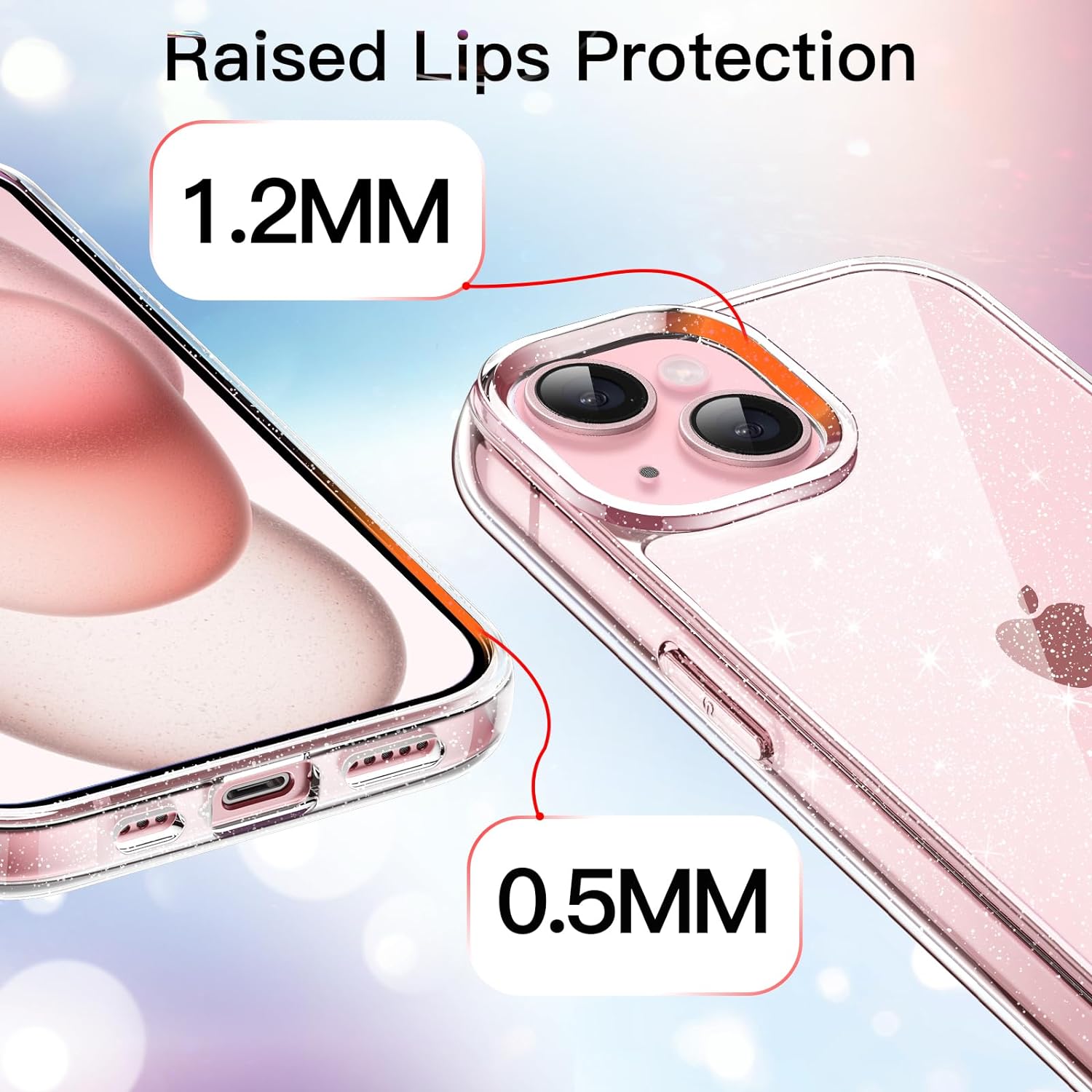 JETech Funda con purpurina para iPhone 15 de 6.1 pulgadas, a prueba de golpes, bonita y brillante para mujeres y niñas (transparente)