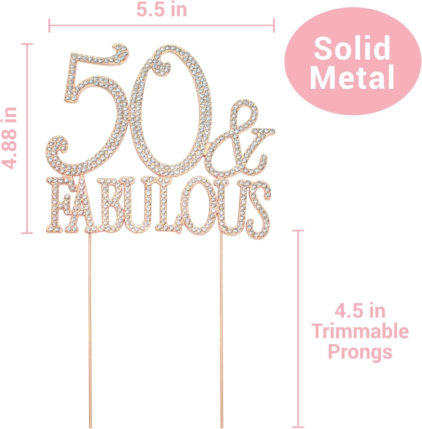 Decoración de 50 tartas  Metal de oro rosa de alta calidad  50 y fabuloso  Decoración brillante de diamantes de imitación para fiesta de cumpleaños