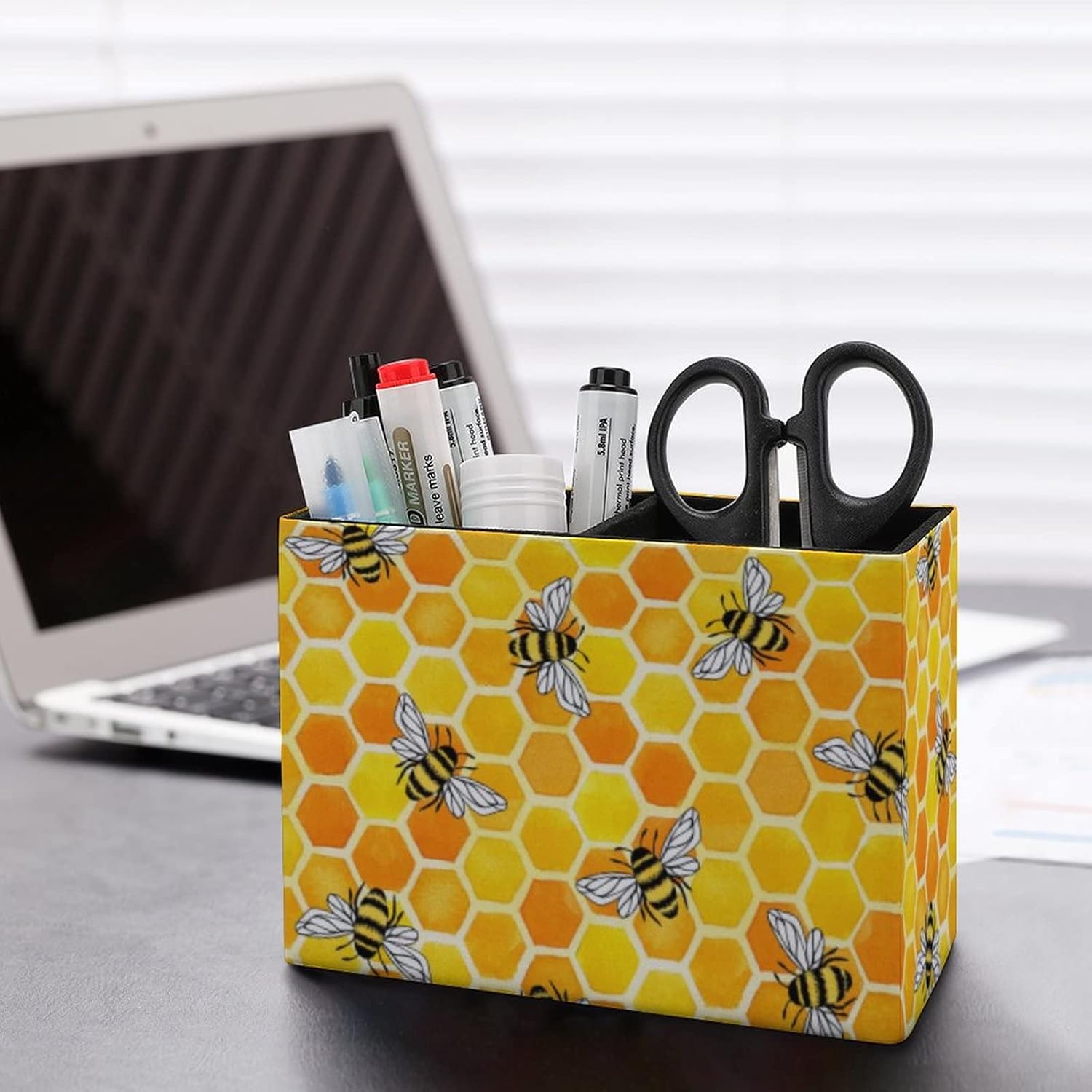 Portalápices para escritorio, soporte de lápiz amarillo de panal y abejas, organizador de bolígrafos de escritorio, organizador de lápices, soporte
