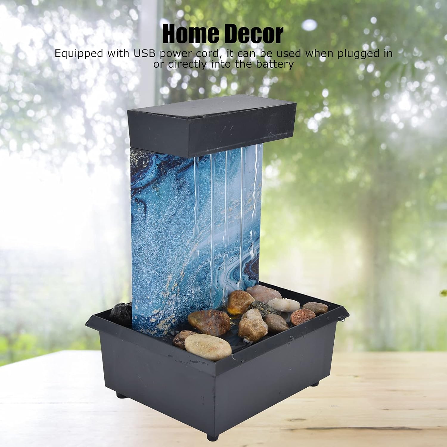 Fuente de mesa LED, fuente de agua de mármol USB de 3 V, fuente de mesa LED con piedras para decoración de mesa de oficina en casa