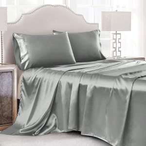 Juego de sábanas de lujo de 3 piezas, sábanas de satén transpirables, sábanas de cama individual gris claro con 1 sábana bajera de bolsillo Juego de sábanas de lujo de 3 piezas, sábanas de satén transpirables, sábanas de cama individual gris claro con 1 sábana bajera de bolsillo