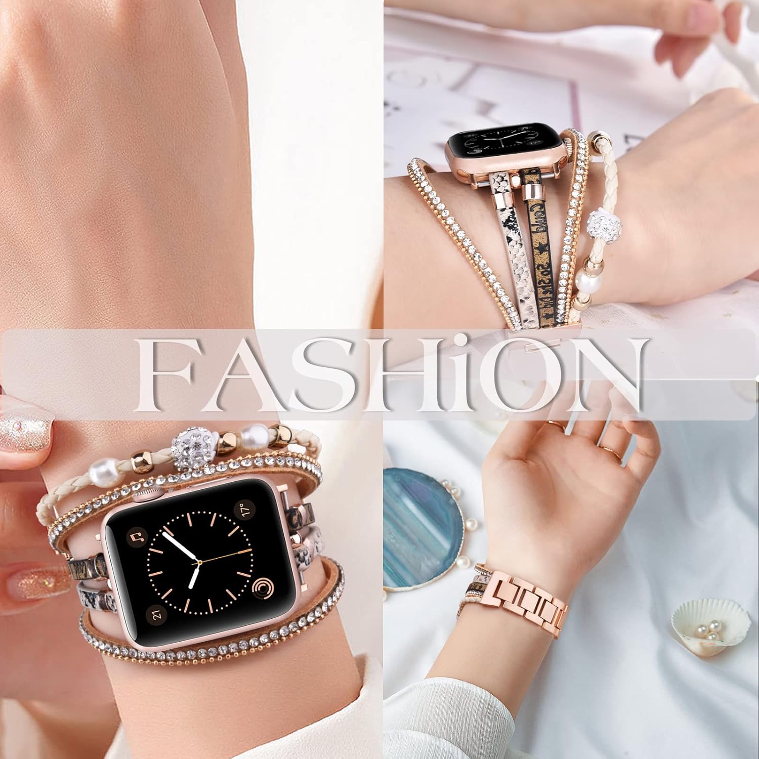 MOFREE Pulsera de cuero bohemio compatible con Apple Watch Band de 1.654 pulgadas, 1.732 pulgadas, 1.772 pulgadas, 1.772 pulgadas para mujer,