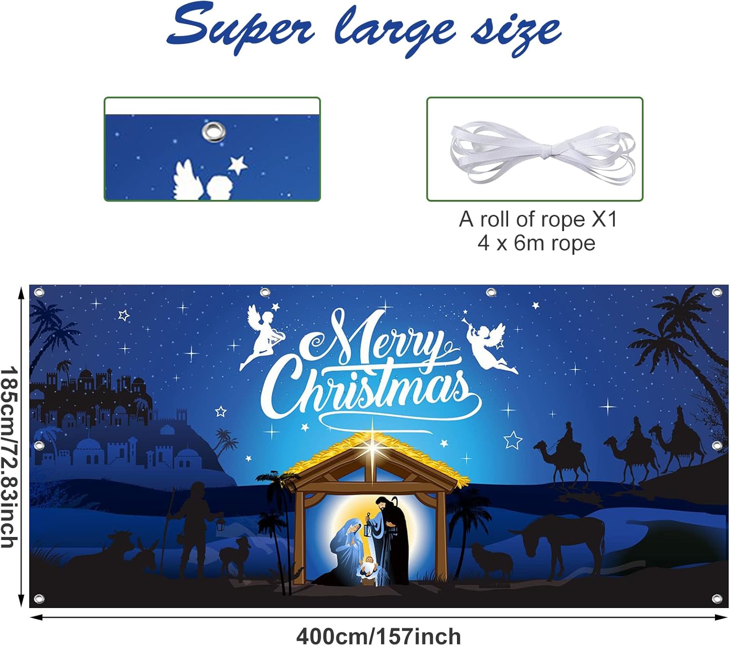 Decoración para puerta de garaje de Navidad de 6 x 13 pies, telón de fondo de tela extra grande, telón de fondo de cabina de fotos, letrero de patio