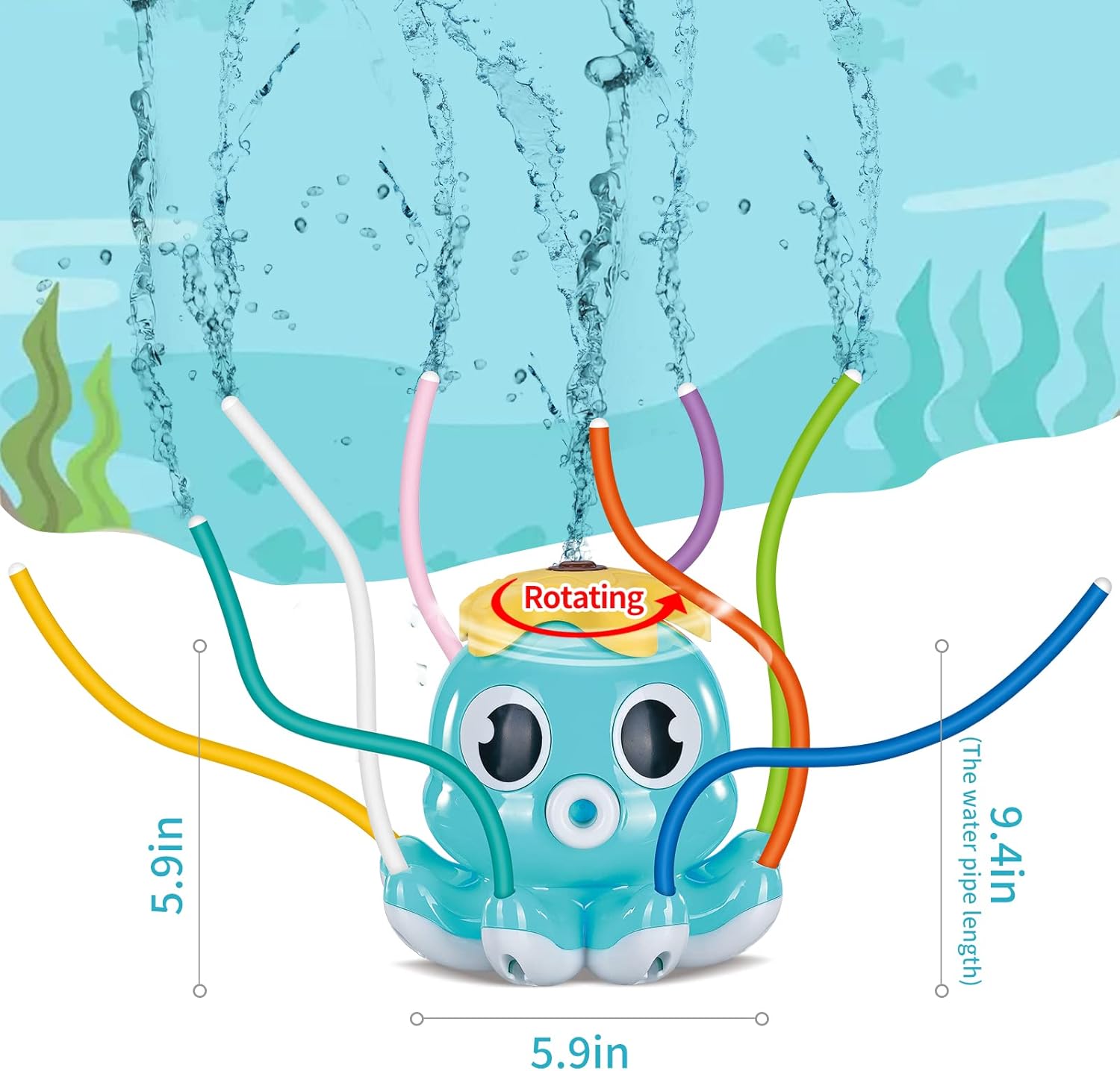 Octopus Water Sprinkler for Kids Outdoor Playwith 8 Wiggle Tubes, Summer Outside Garden Backyard Toddler Outdoor Play Toys for 3 4 5 6 7 8 Year Old