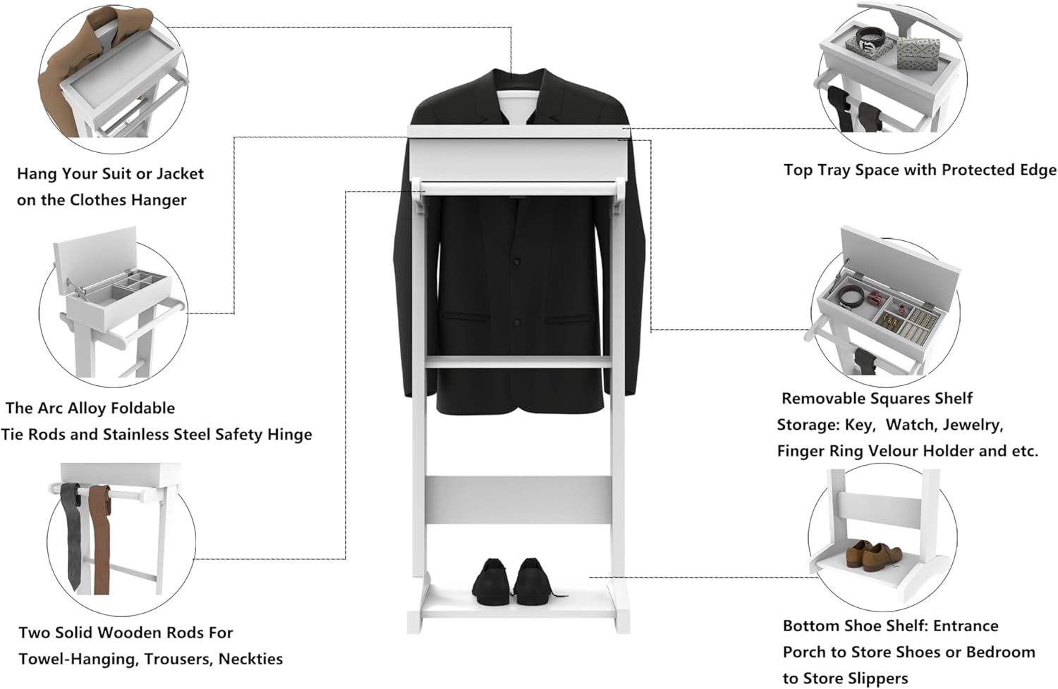 Brefhome – Soporte de valet para hombre, soporte de ropa con bandeja superior, compartimento de almacenamiento abatible, utilizado en entrada,